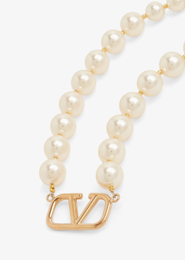 Valentino Garavani Vlogo Signature Pearl Necklace For Women White In