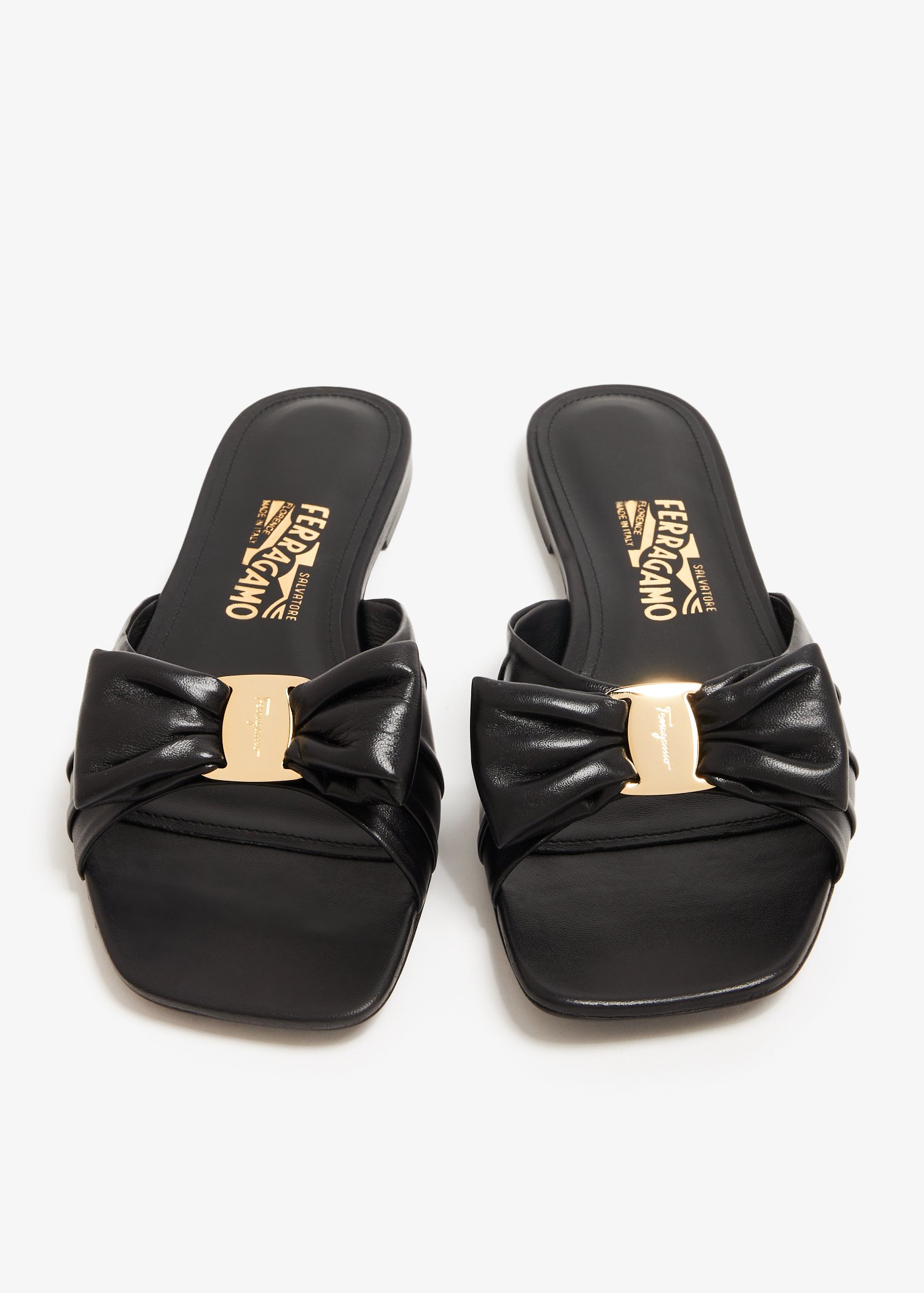 Ferragamo Padded Vara bow slide sandals for Women Black in KSA Level Shoes