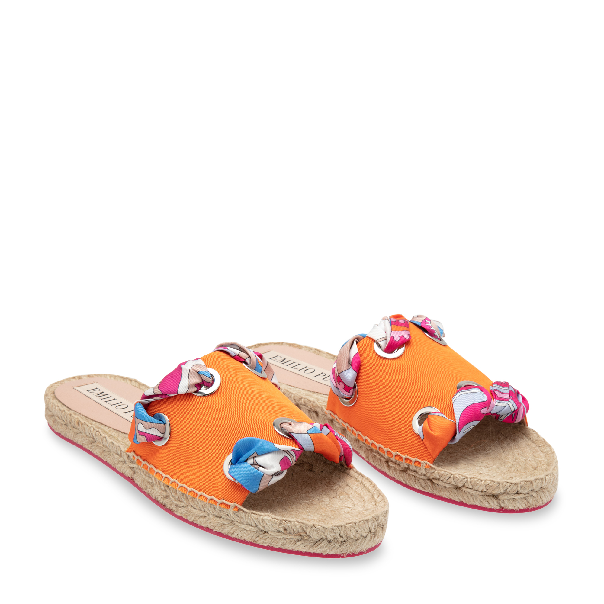 

Samoa Print Twill Espadrille Slides, Orange