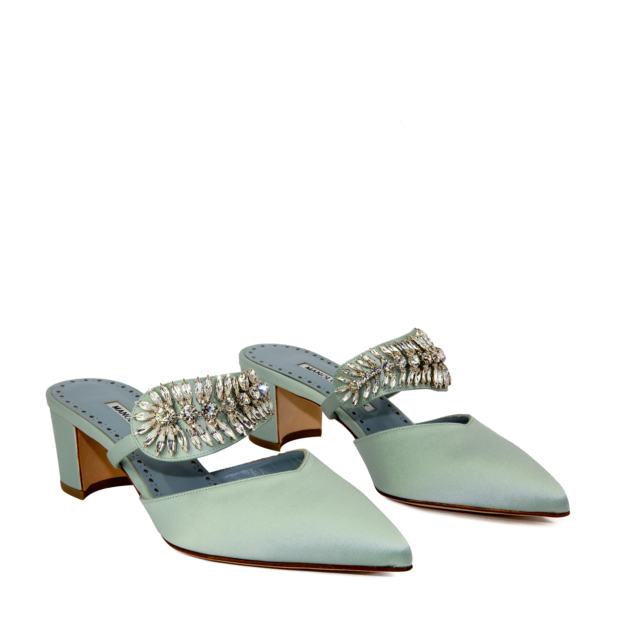 

Sky satin mules, Green