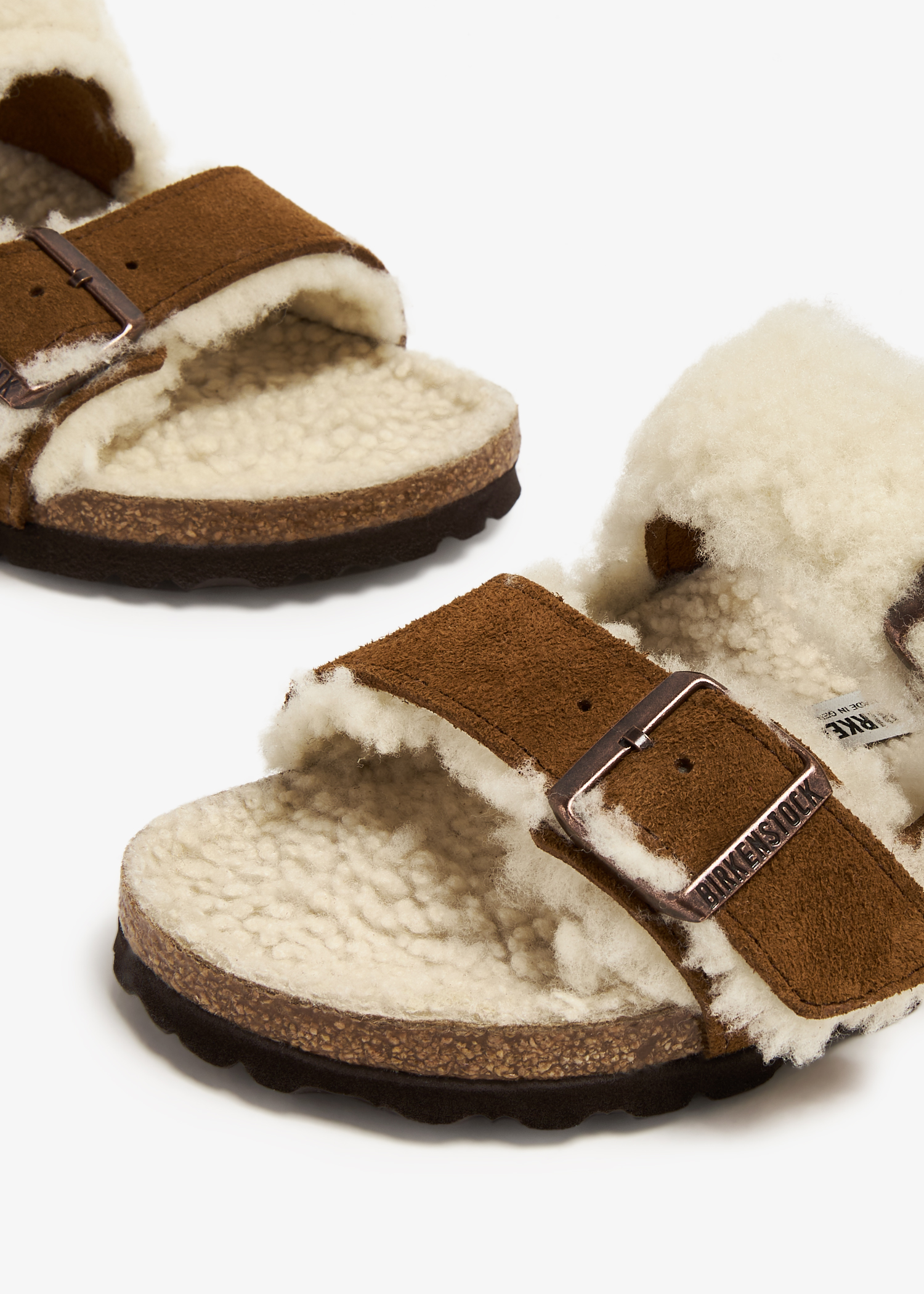 Birkenstock arizona flat sandals discount in mink with fur lining