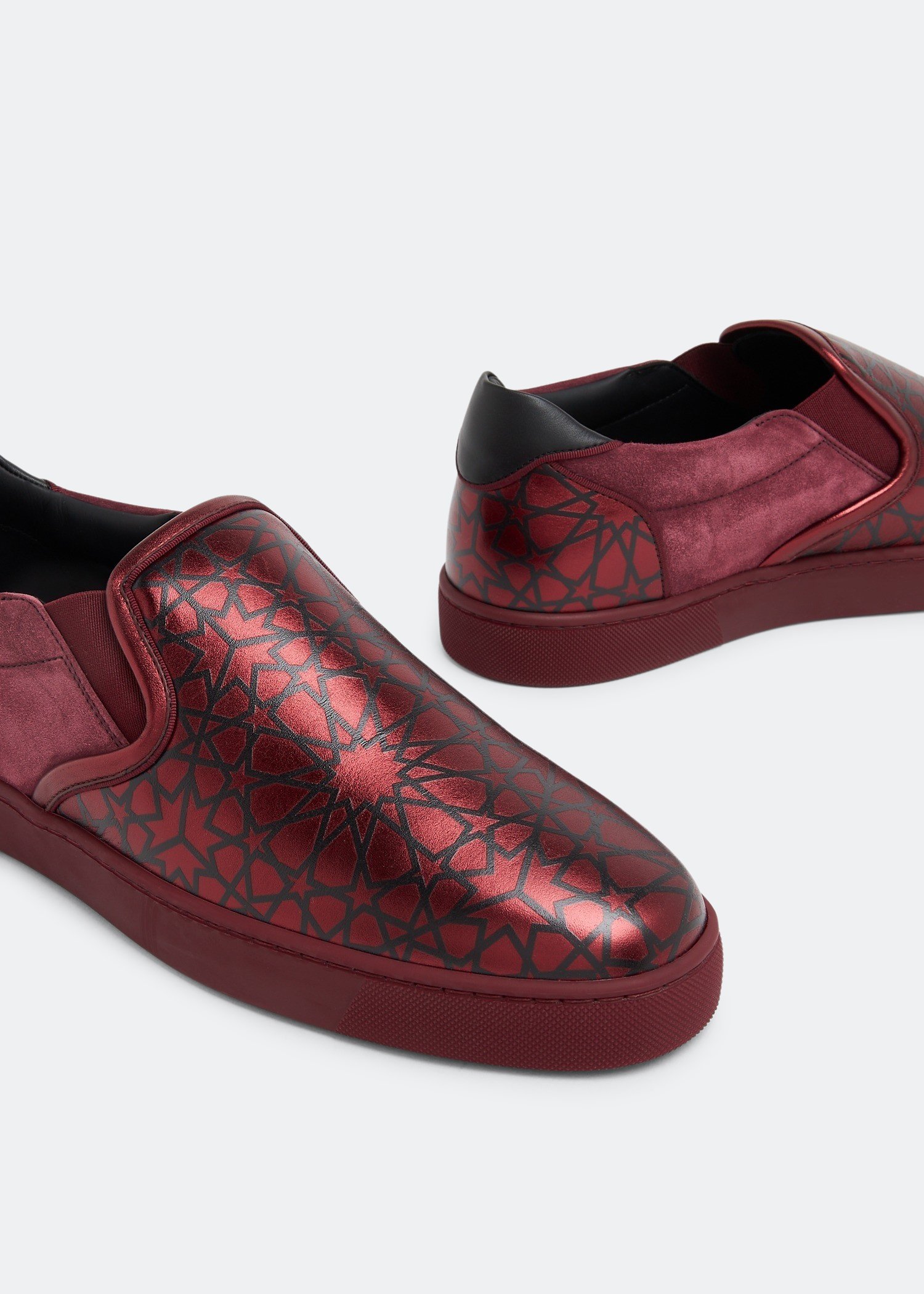 Red leather sale slip on sneakers