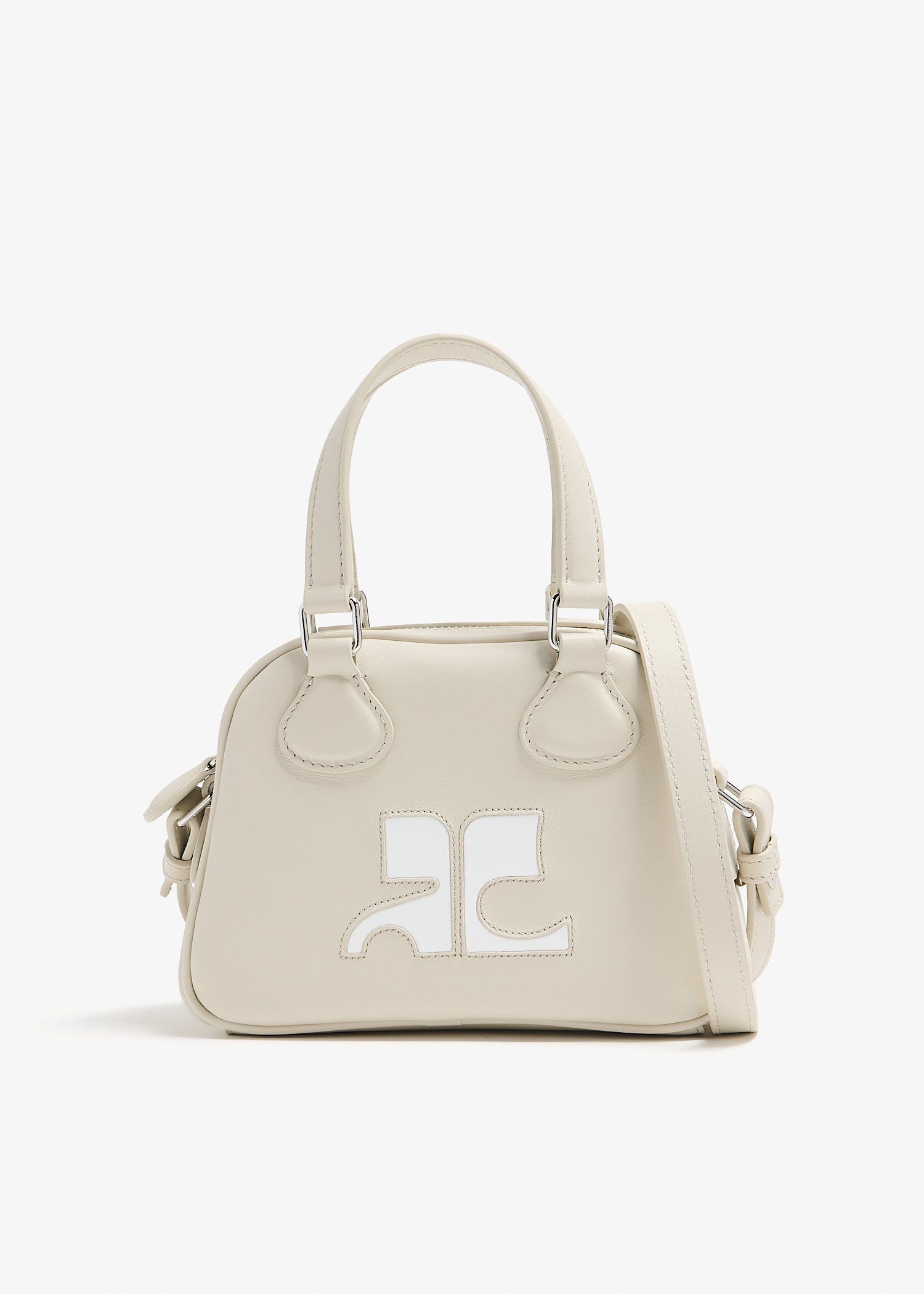 

Mini leather bowling bag, Beige