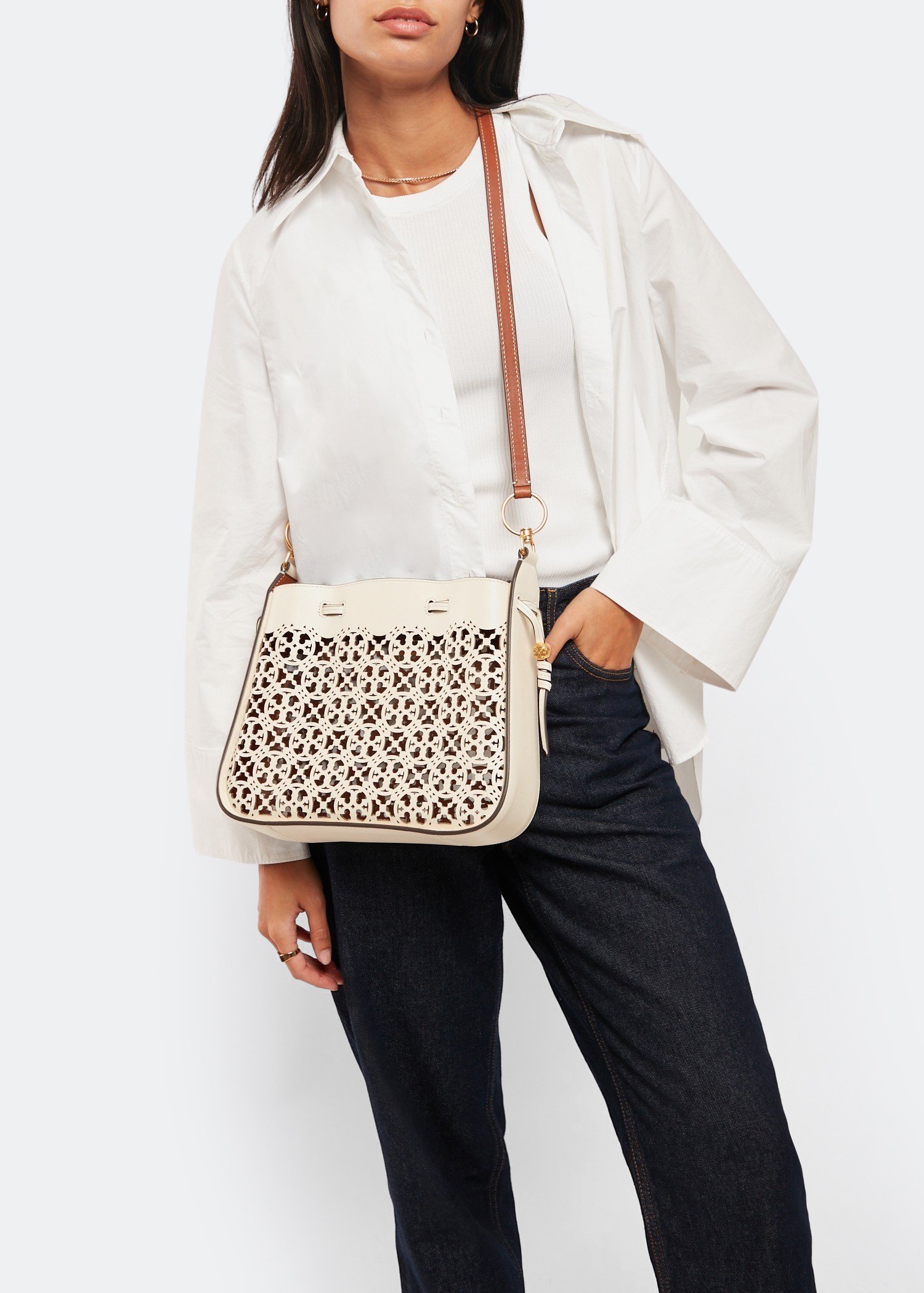 T Monogram Laser-Cut Bell Bag: Women's Handbags, Crossbody Bags