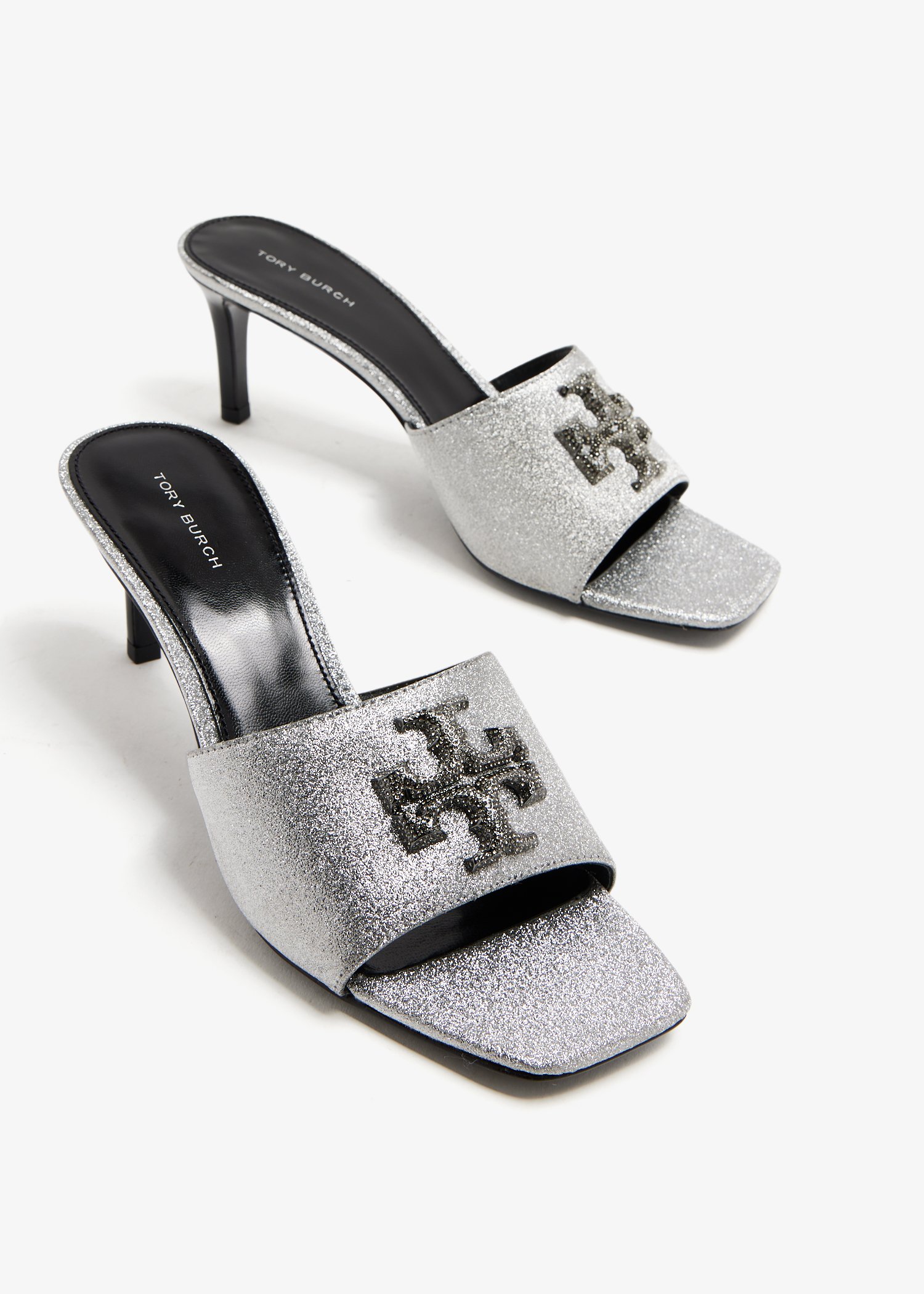 Tory burch black and silver sandals hot sale