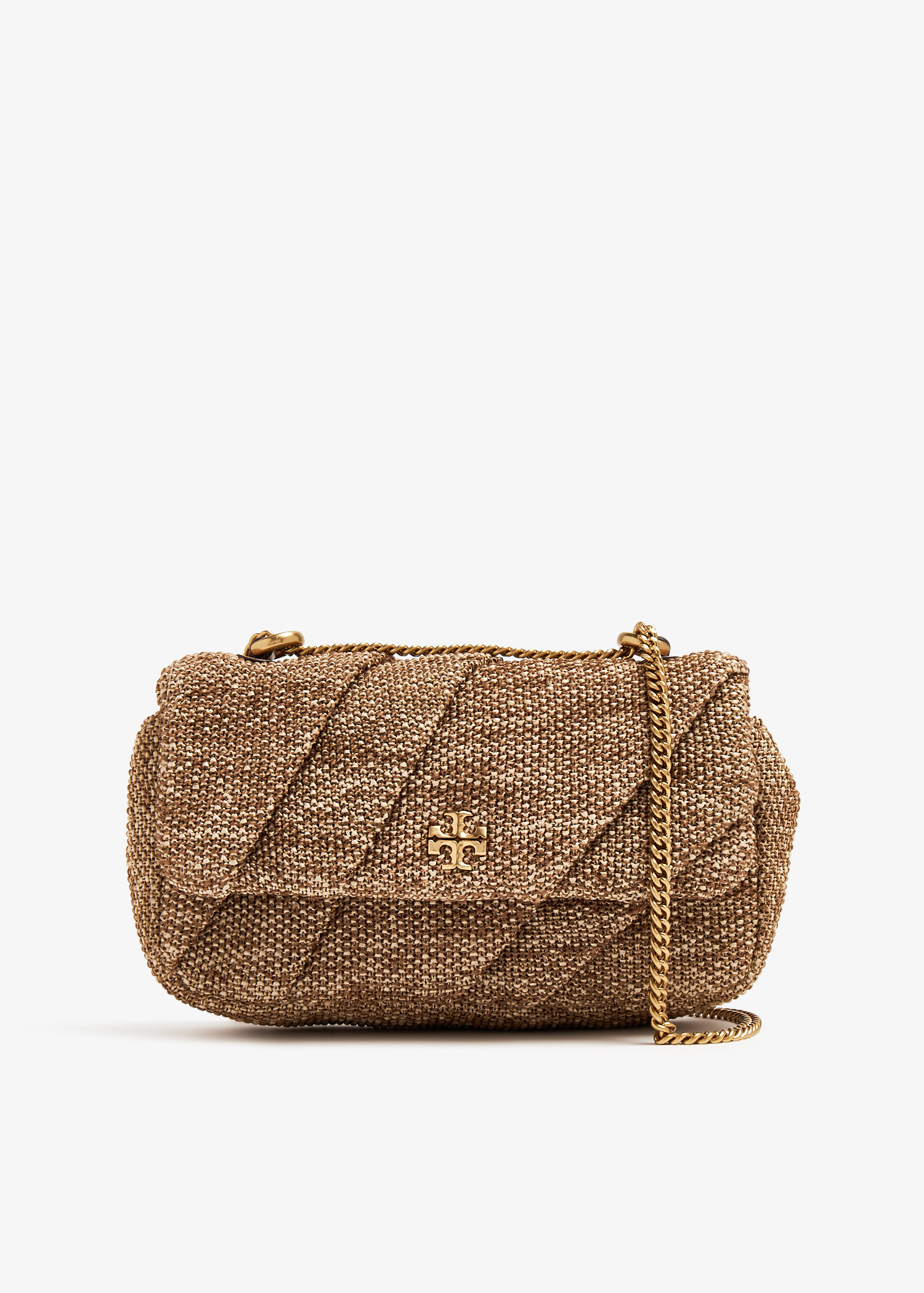 

Kira draped raffia mini flap bag, Brown