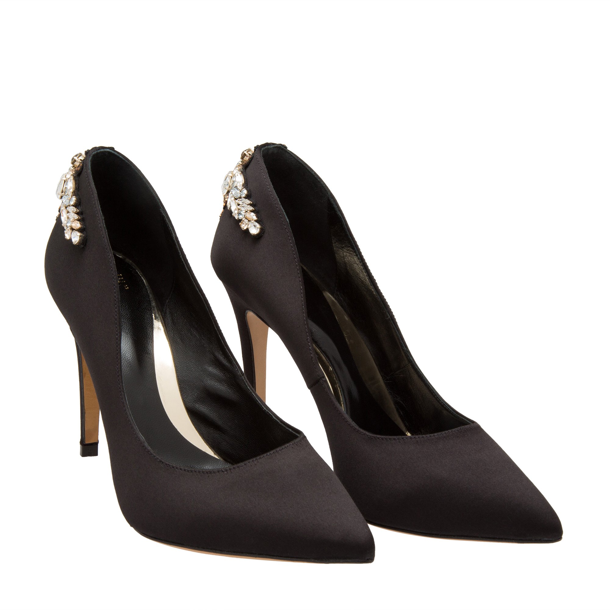 

Embellished satin pumps, Black