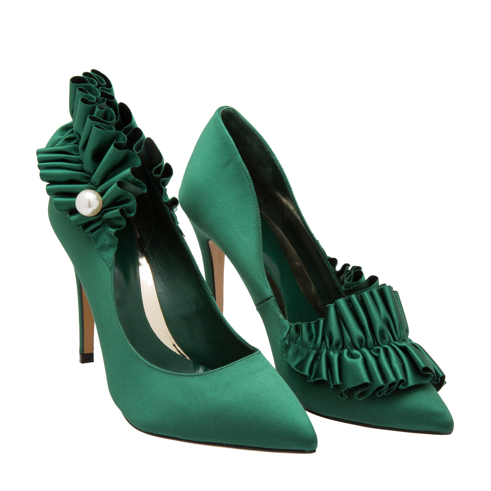 

Pearl-embellished satin pumps, Green