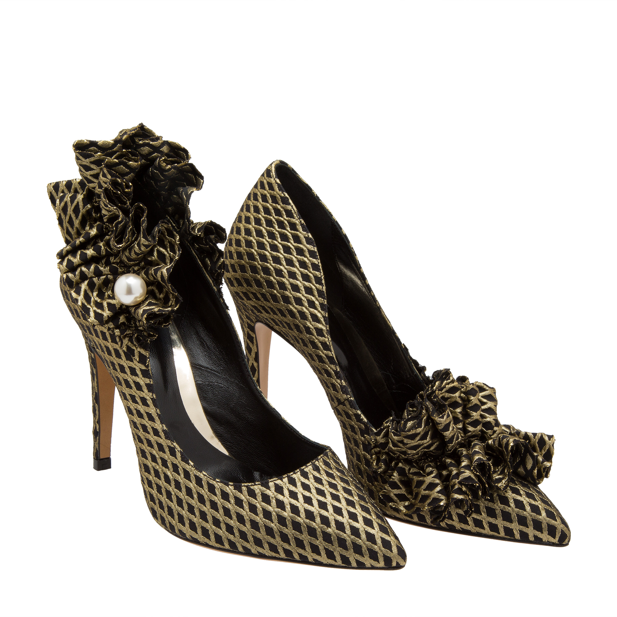 

Pearl-embellished jacquard pumps, Black