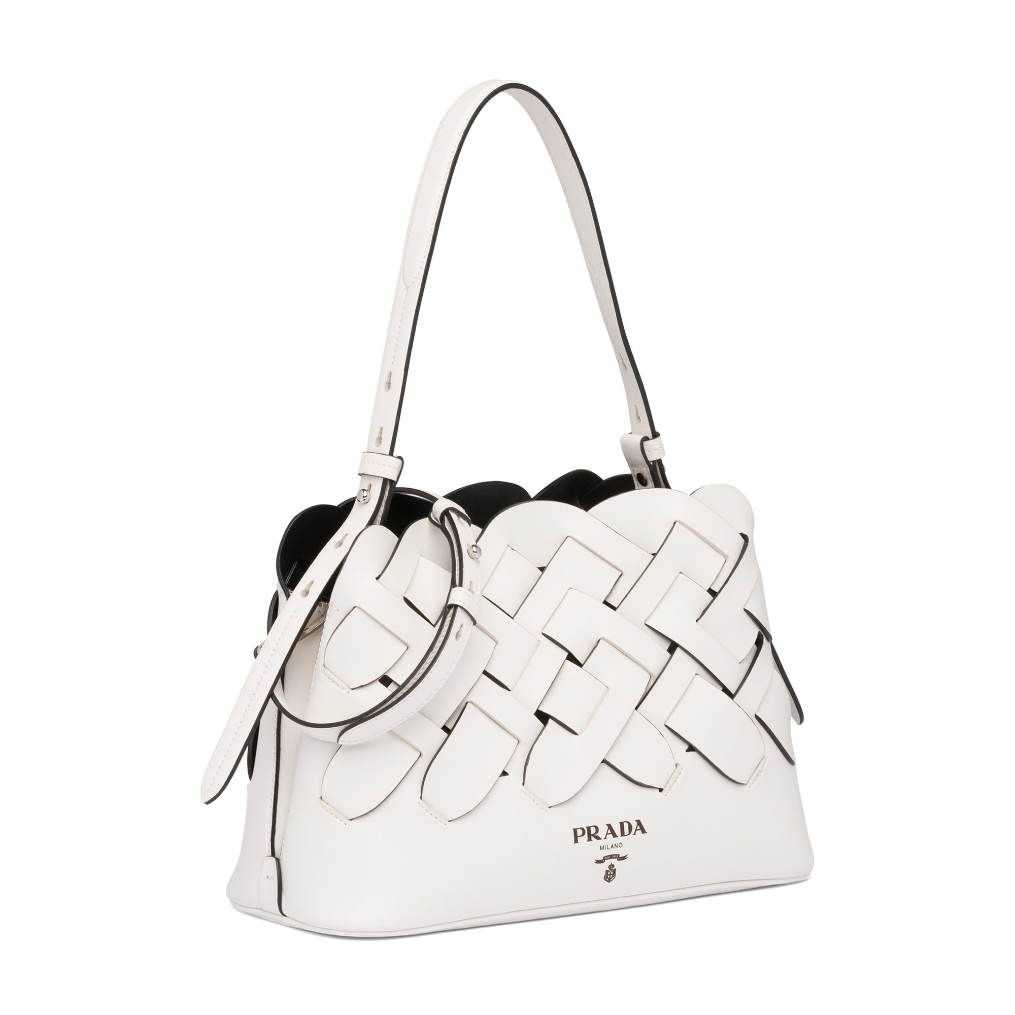 

Woven leather handbag, White