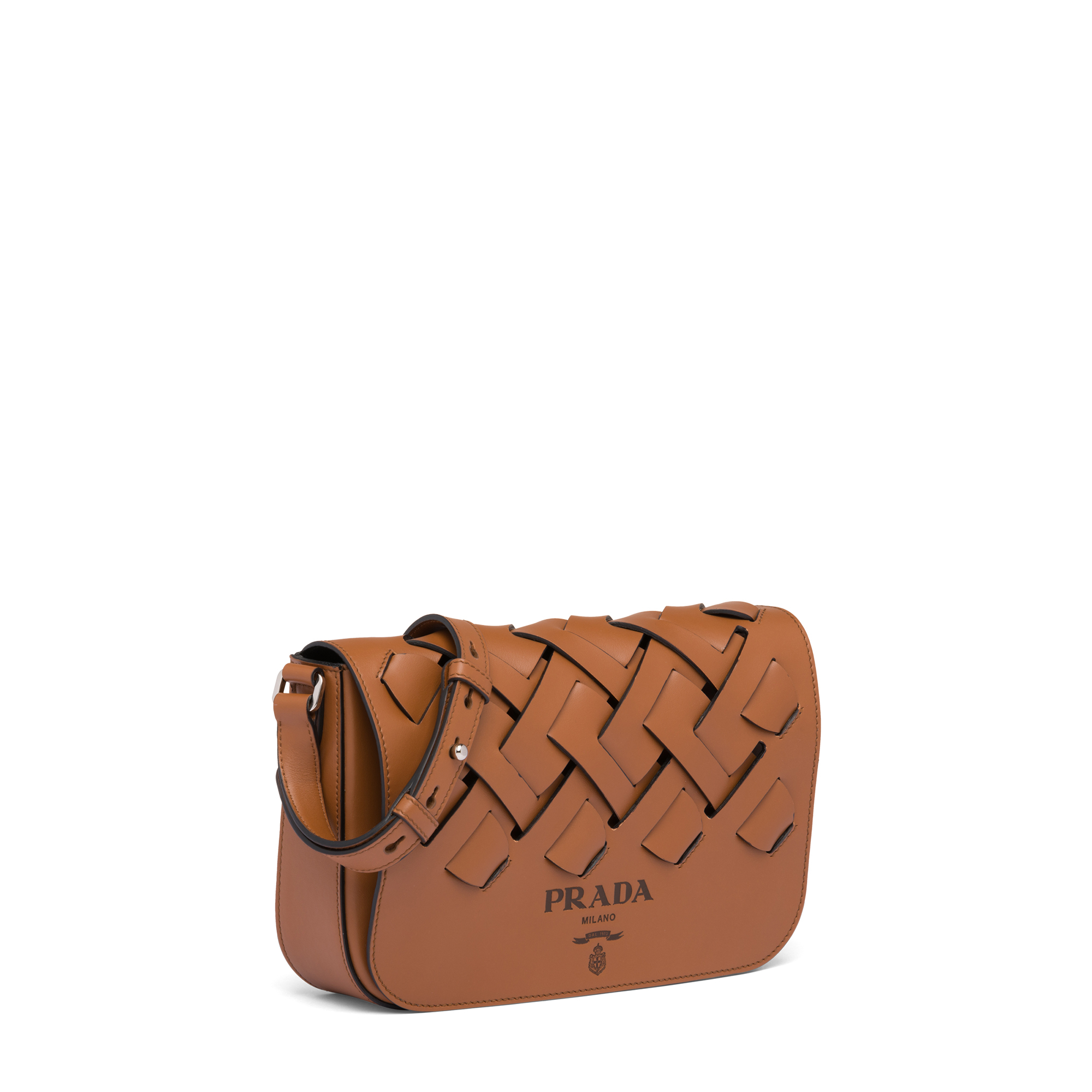 

Woven leather shoulder bag, Brown