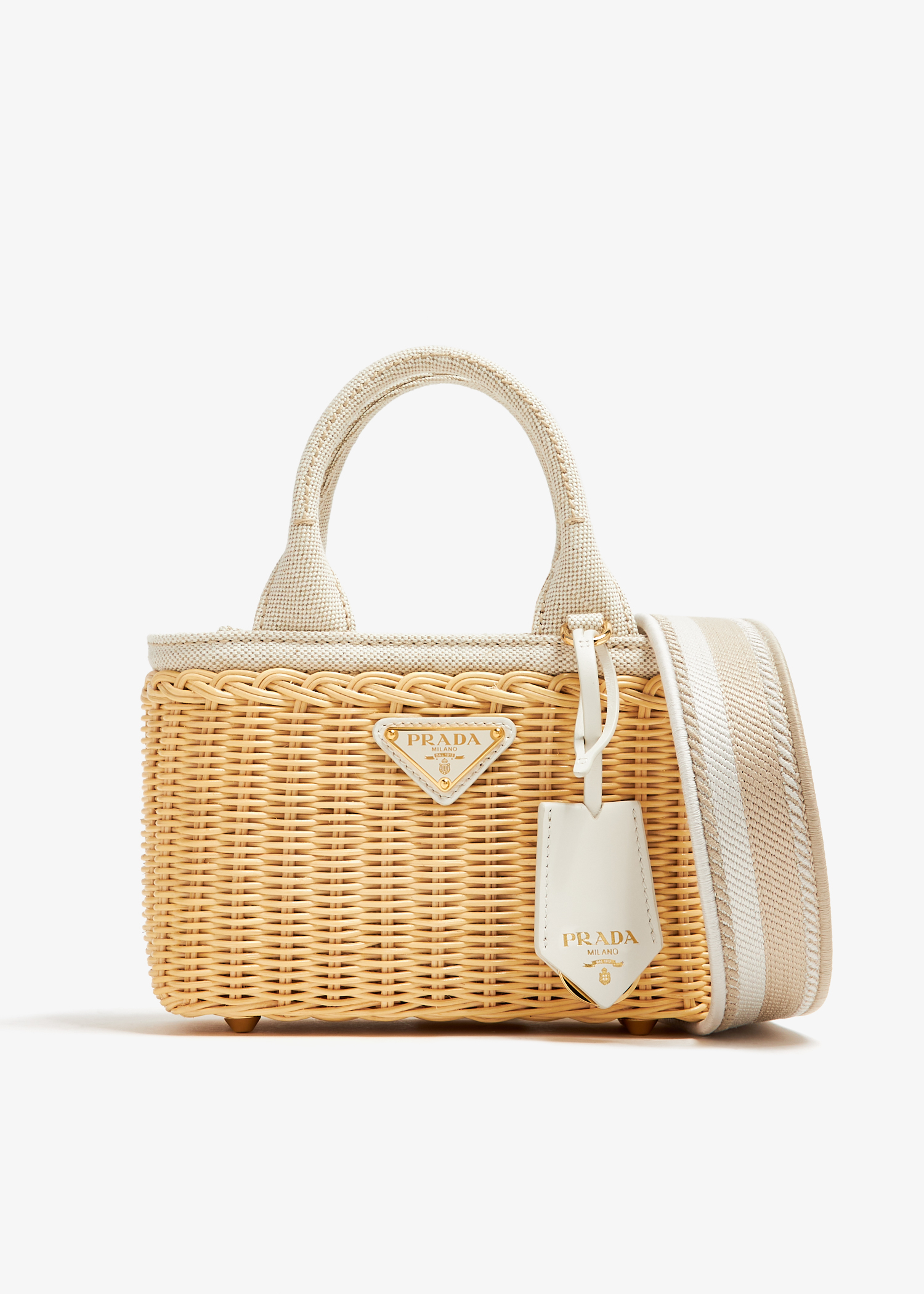 

Woven fabric mini tote bag, Beige