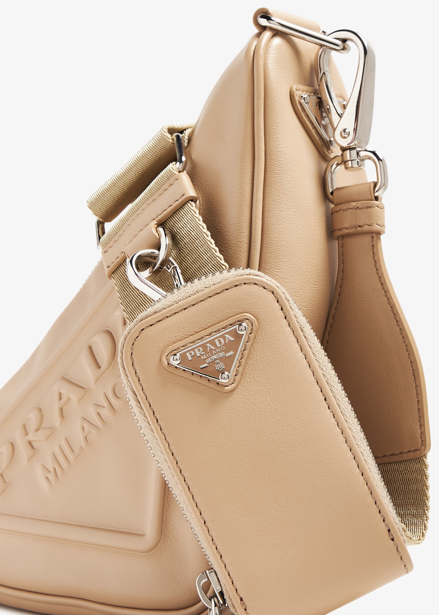 

Triangle leather shoulder bag, Beige