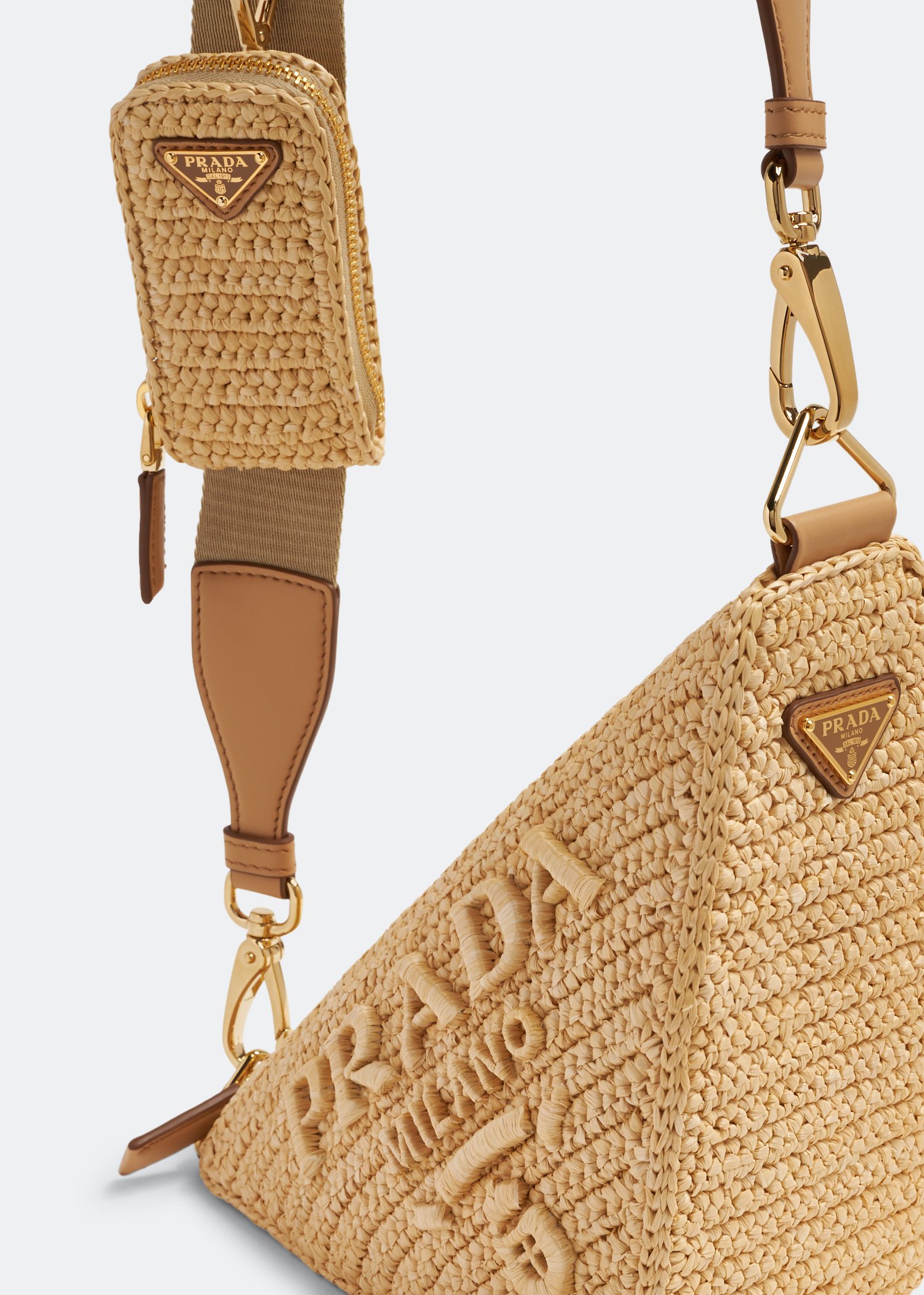 Prada Triangle Crochet Shoulder Bag In Natural