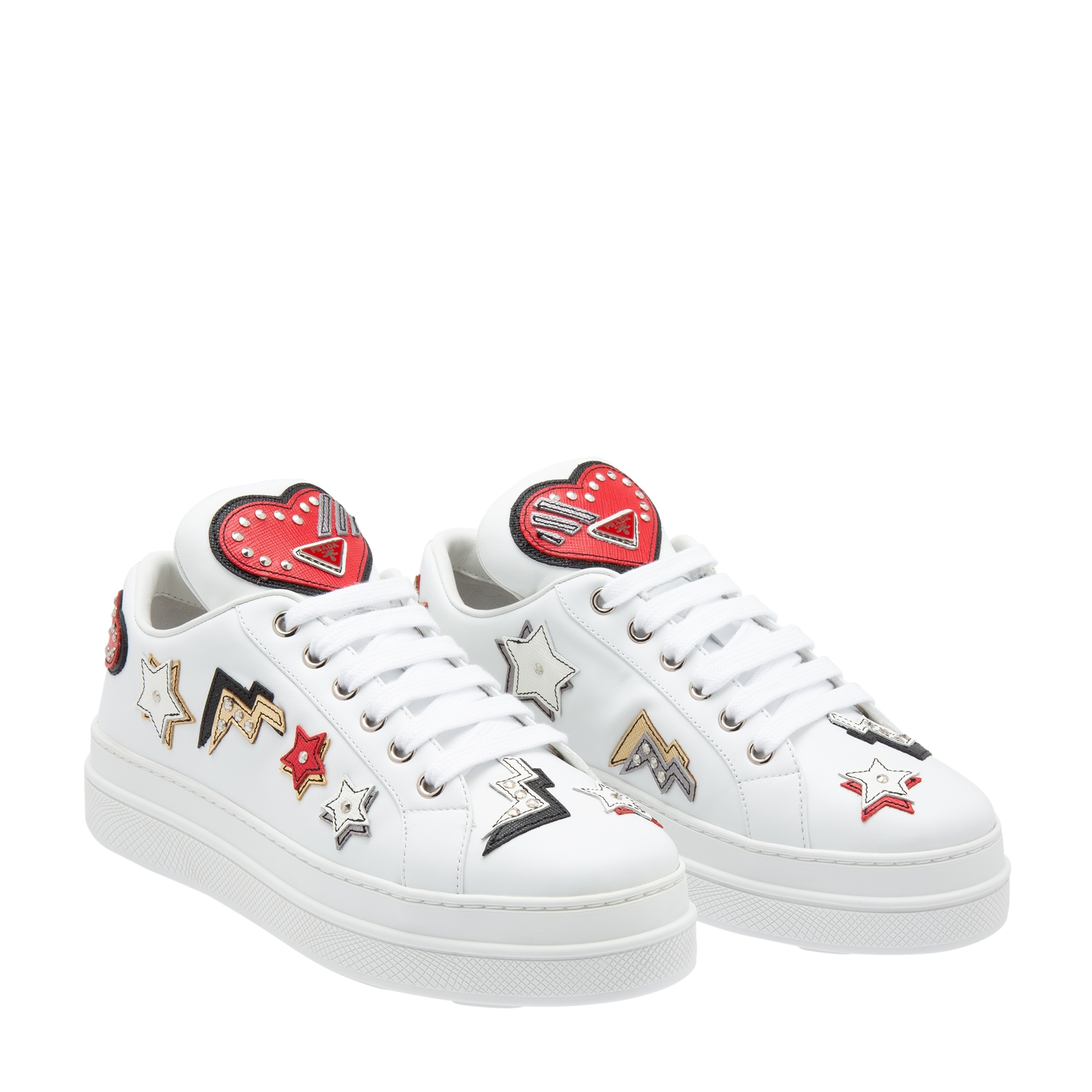 

Embellished leather sneakers, White