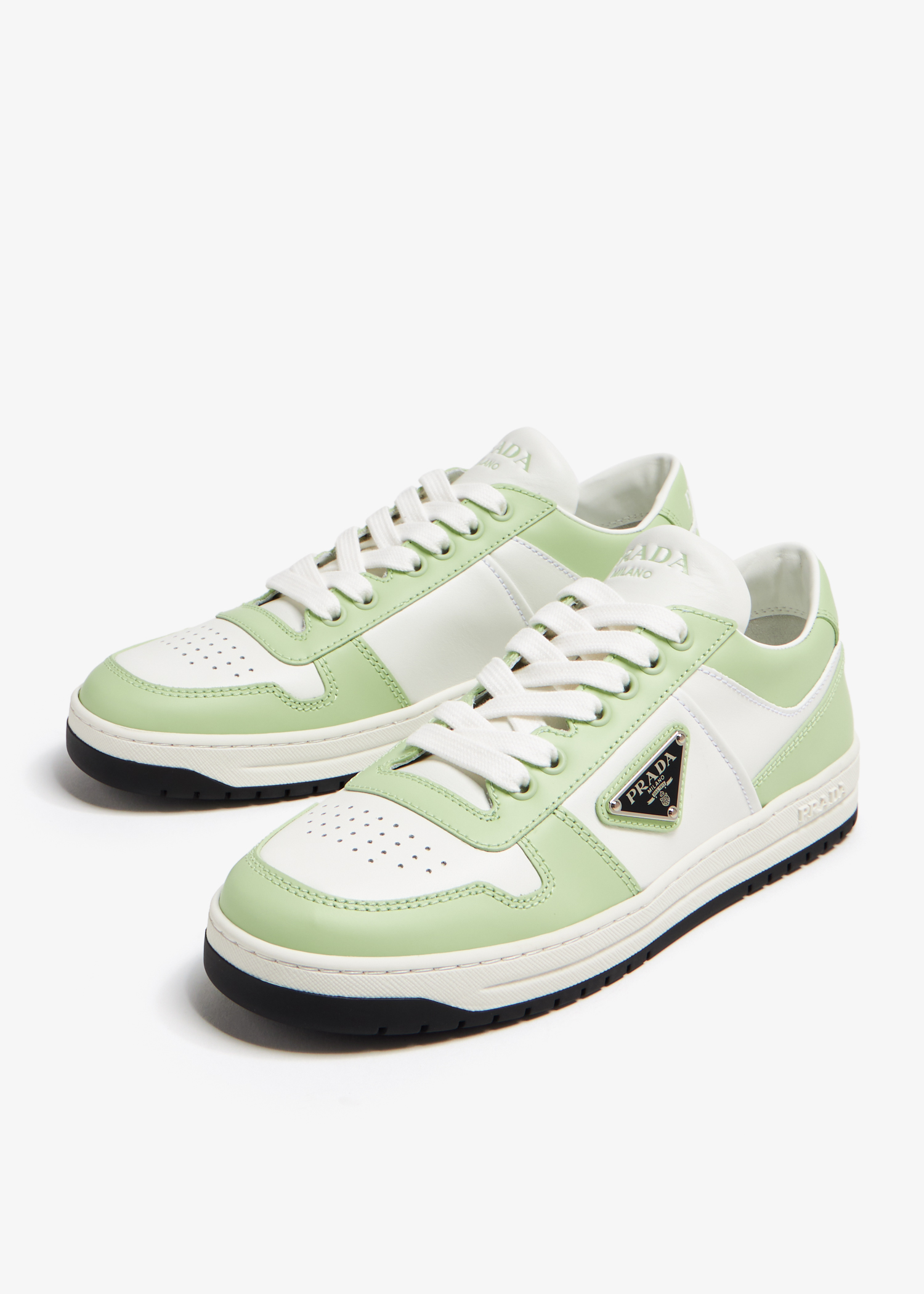 Prada Downtown Sneakers US10.5 UK9.5 White Green Teal Leather