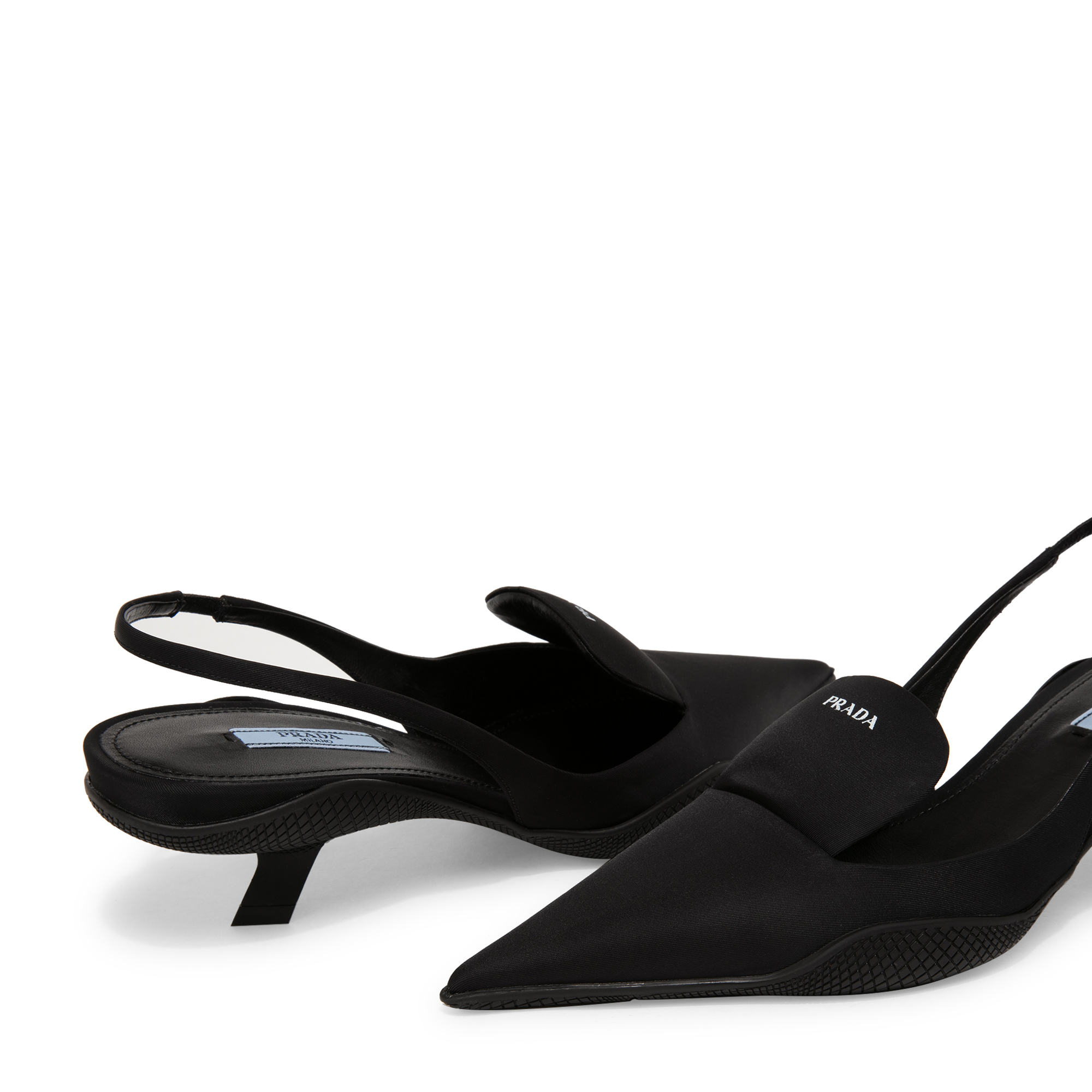 

Nylon gabardine slingback pumps, Black