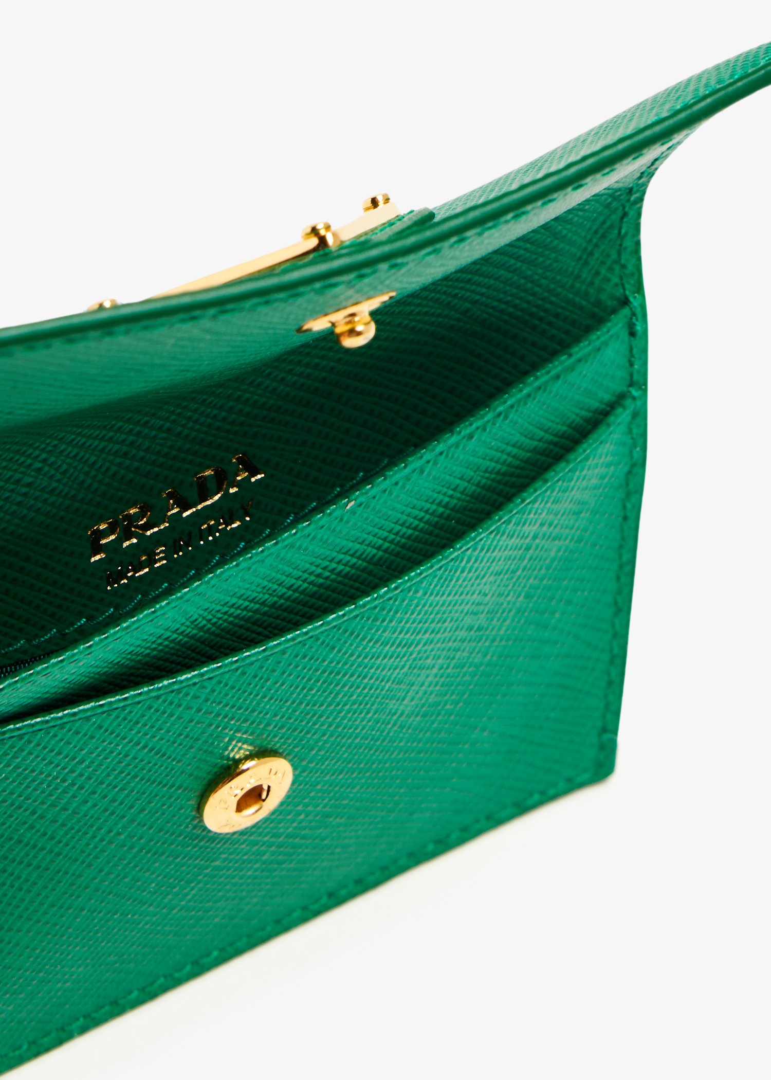 Prada Saffiano Leather Credit Card Holder in Green