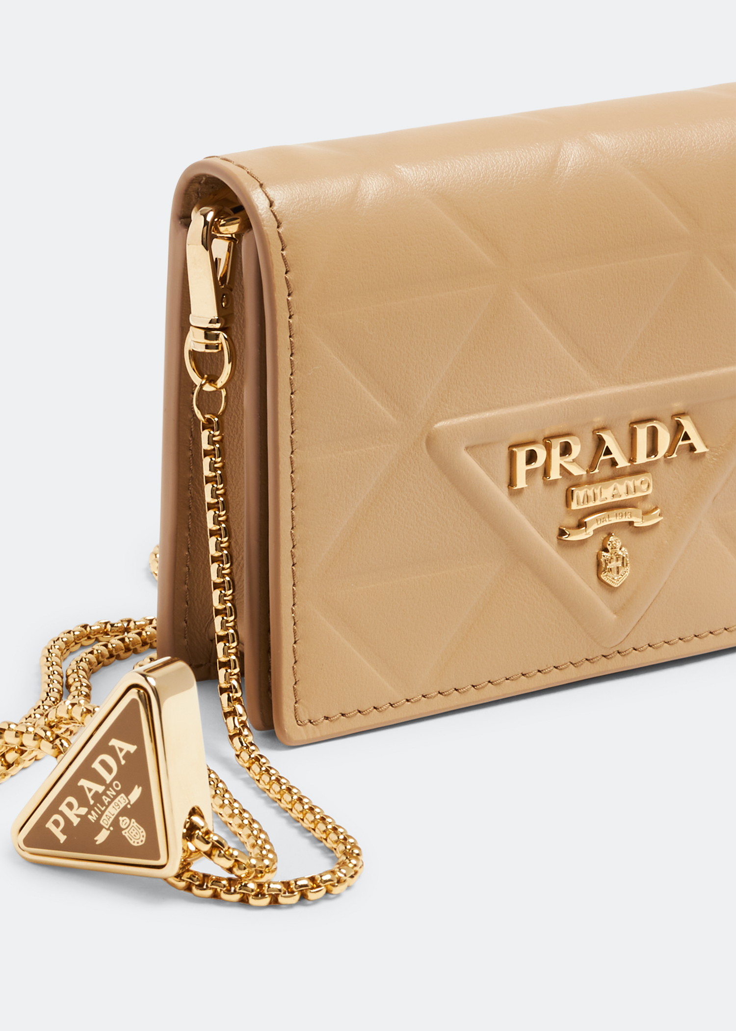 Prada Leather chain card holder for Women Beige in UAE Level Shoes