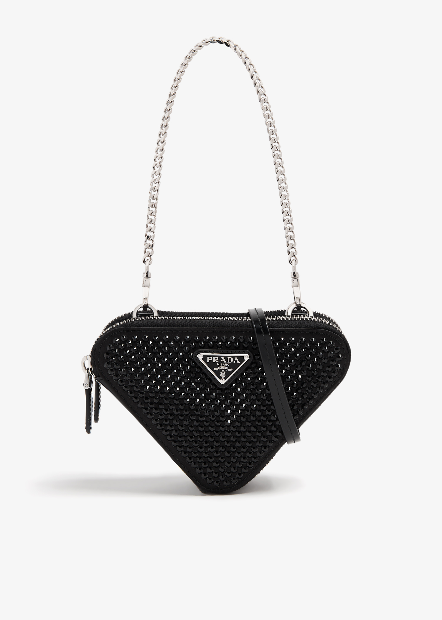 

Embellished satin mini-pouch, Black