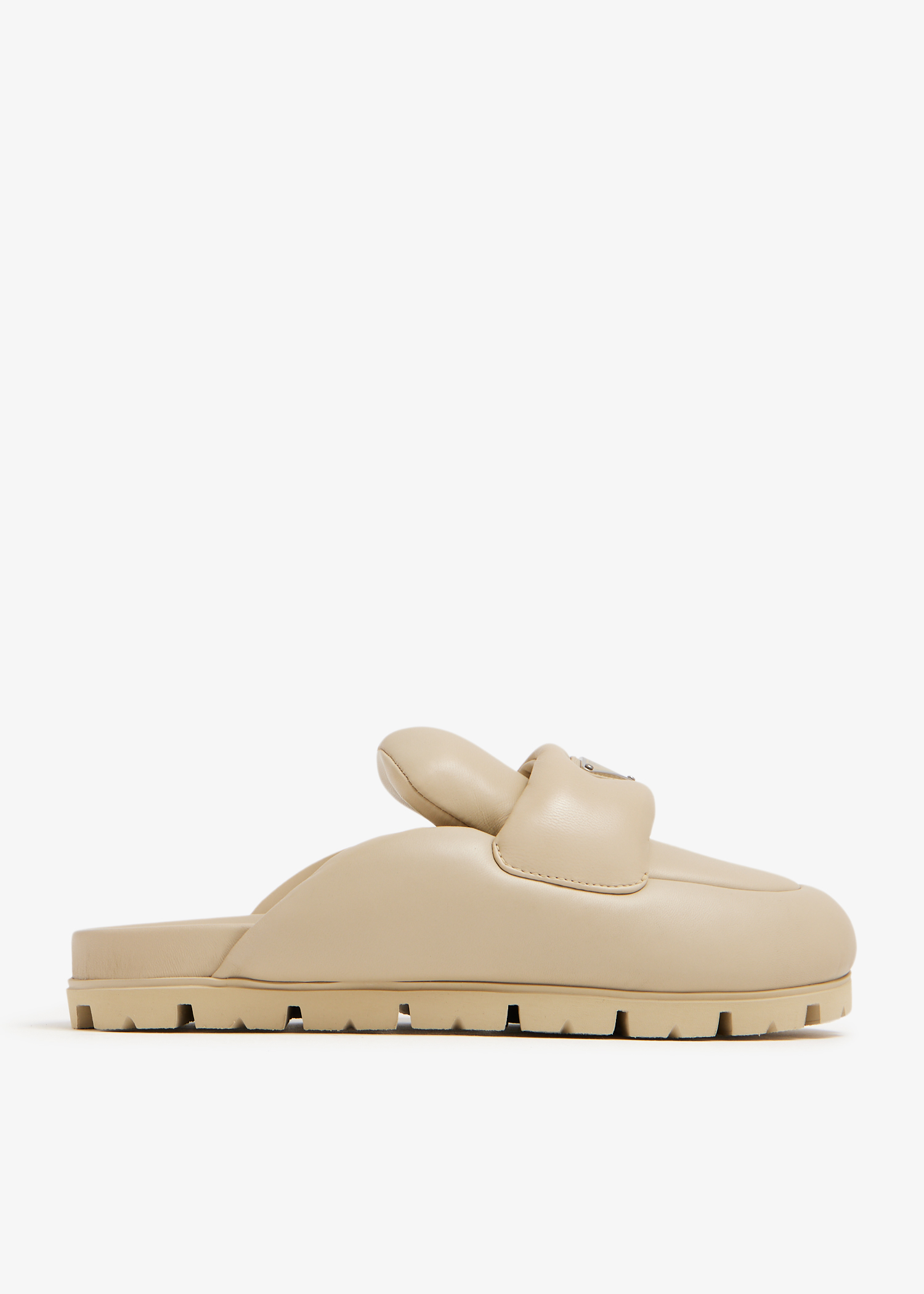 Prada Soft padded nappa leather sabots for Women - Beige in UAE