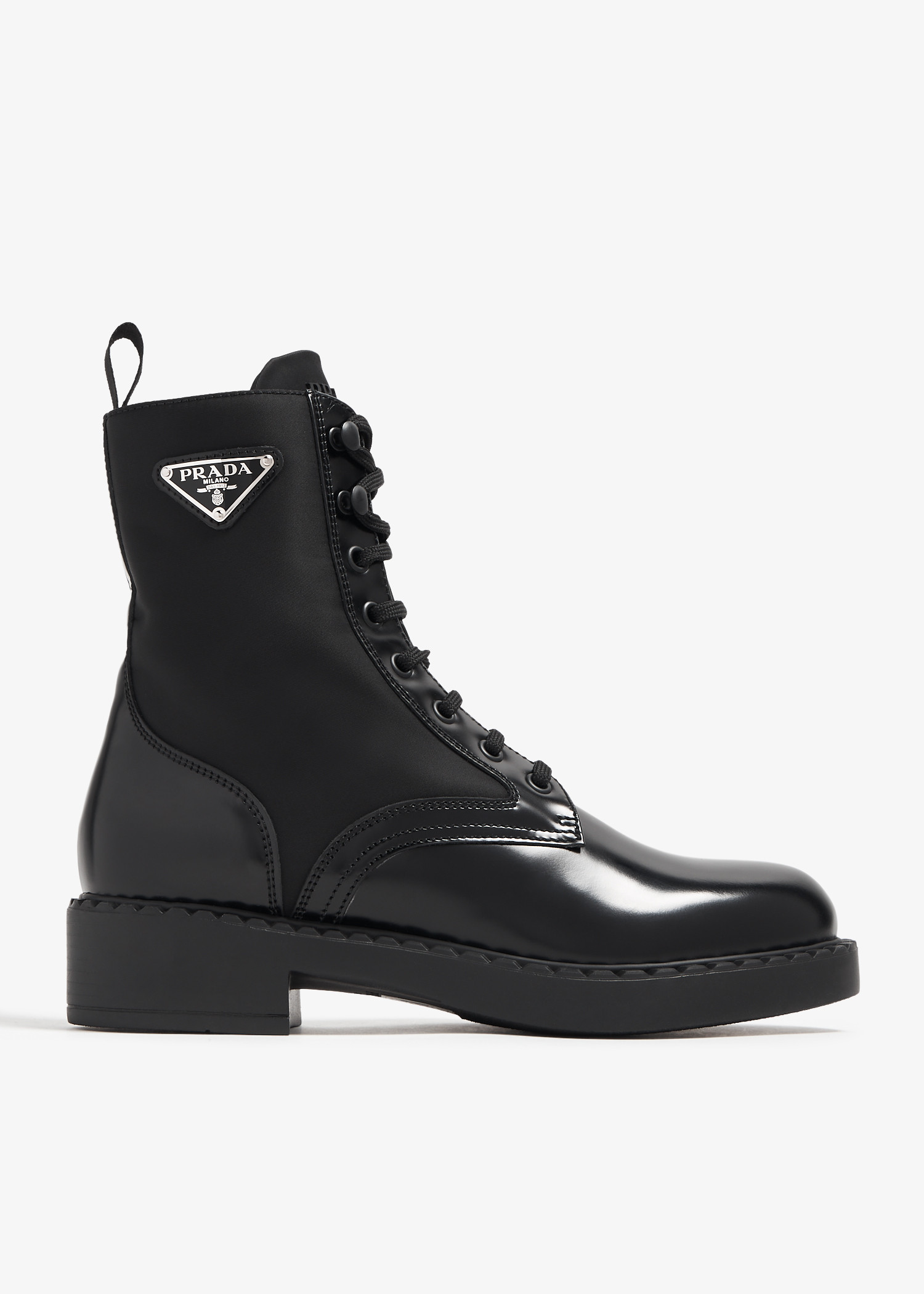 

Brushed-leather and Re-Nylon boots, Black