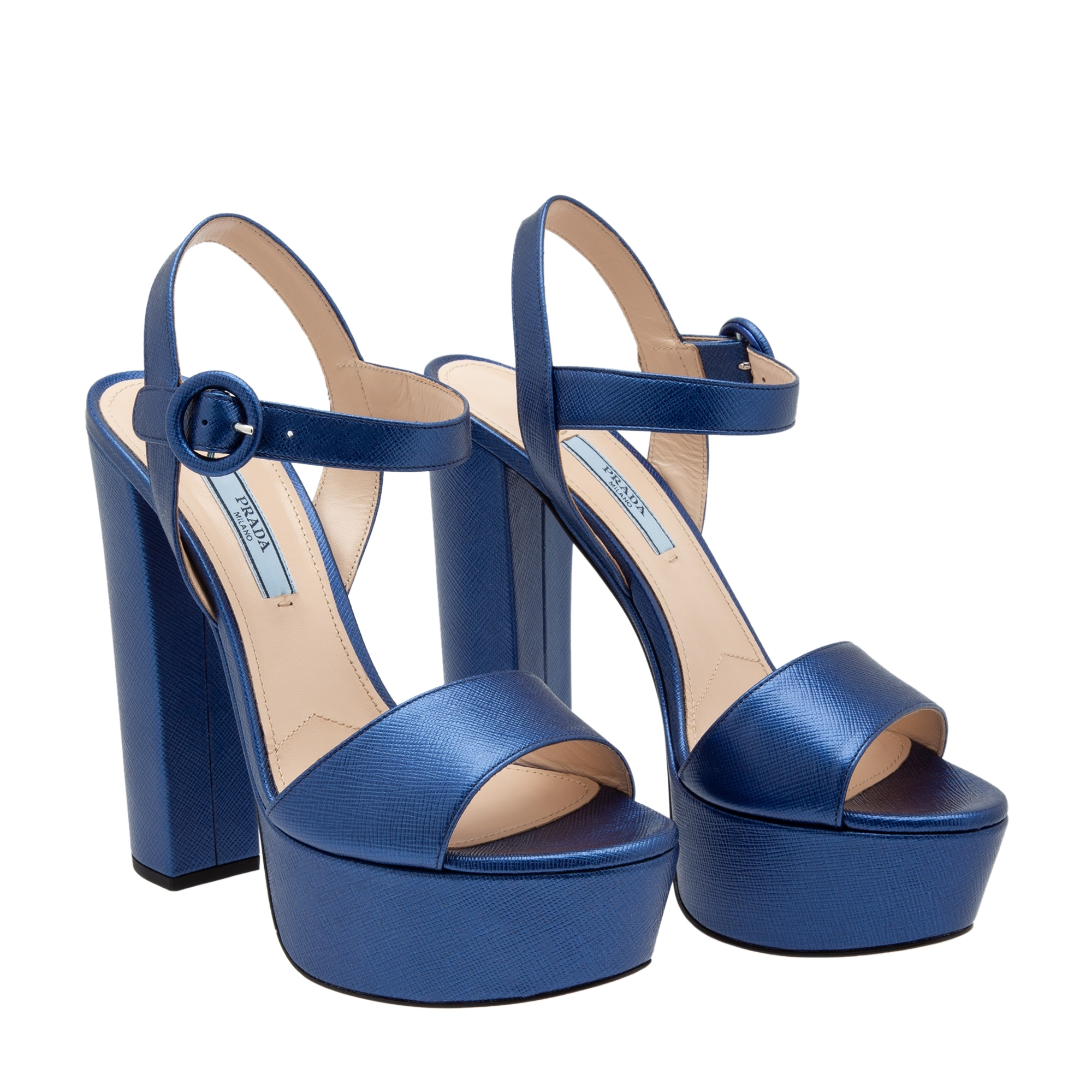 

Leather platform sandals, Blue