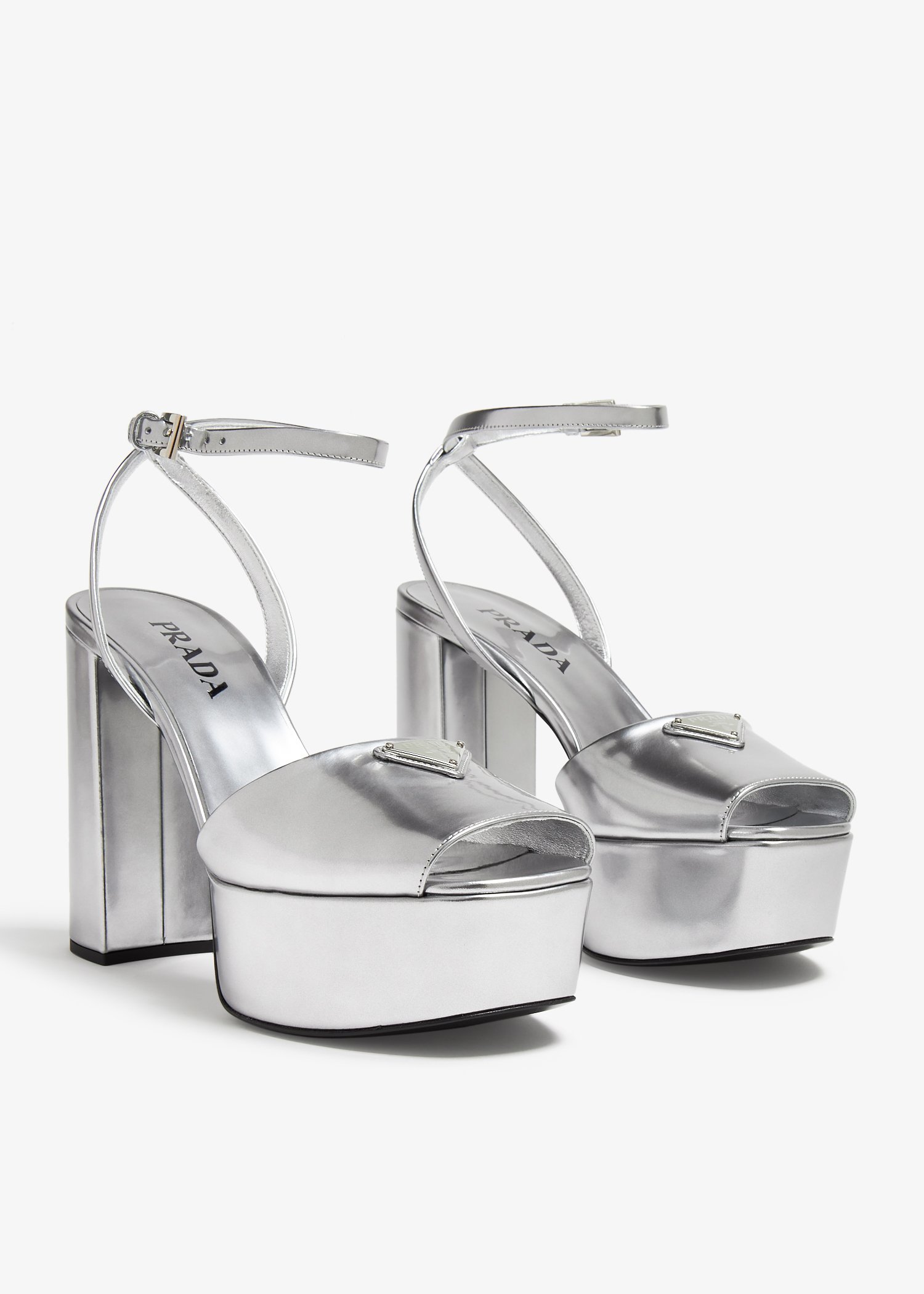 Prada metallic silver deals platform sandals 8.5