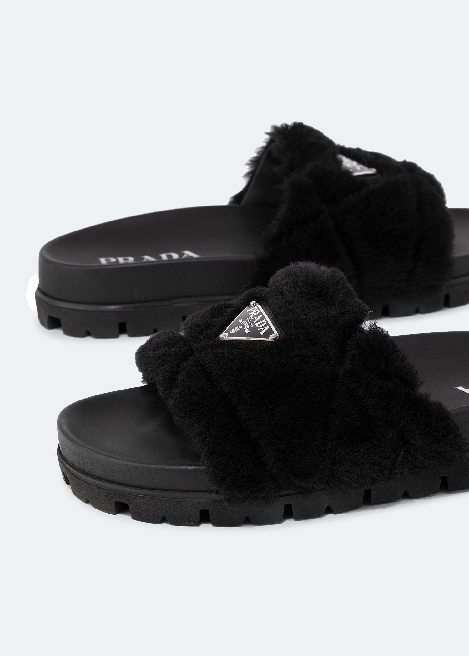 Prada Shearling slides for Women Black in UAE Level Shoes