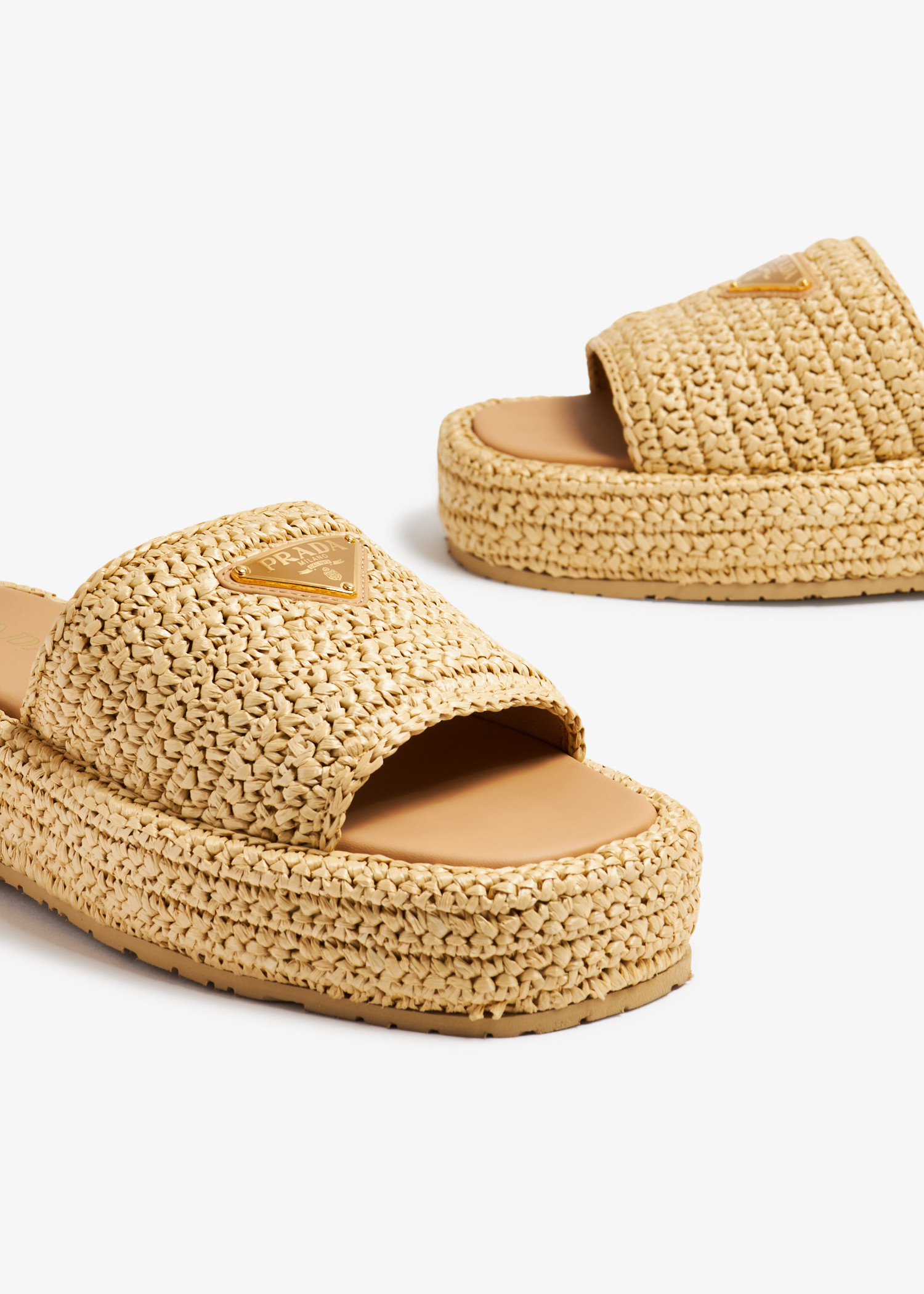 Prada Crochet flatform slides for Women Beige in UAE Level Shoes