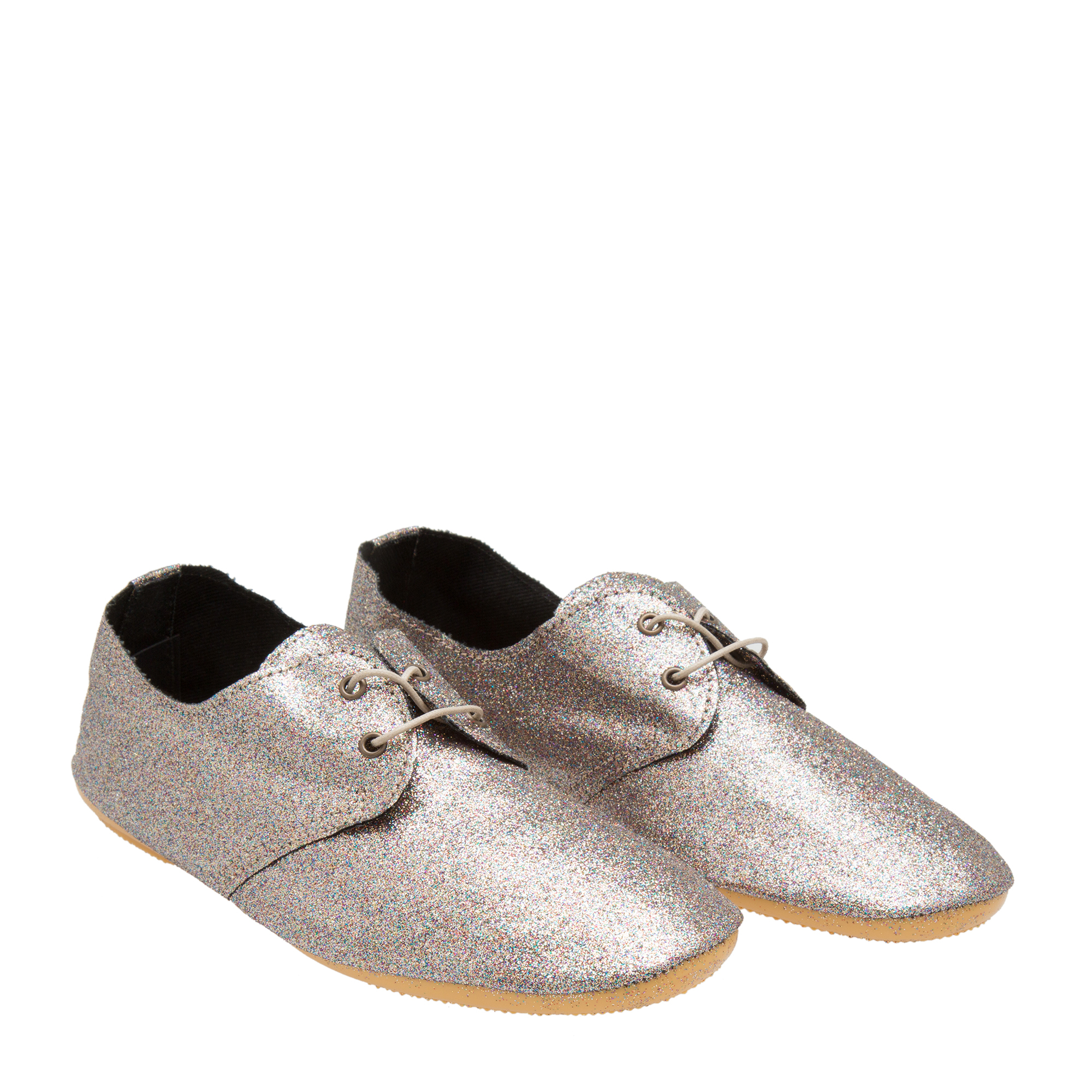 

Glitter lace up flats, Silver