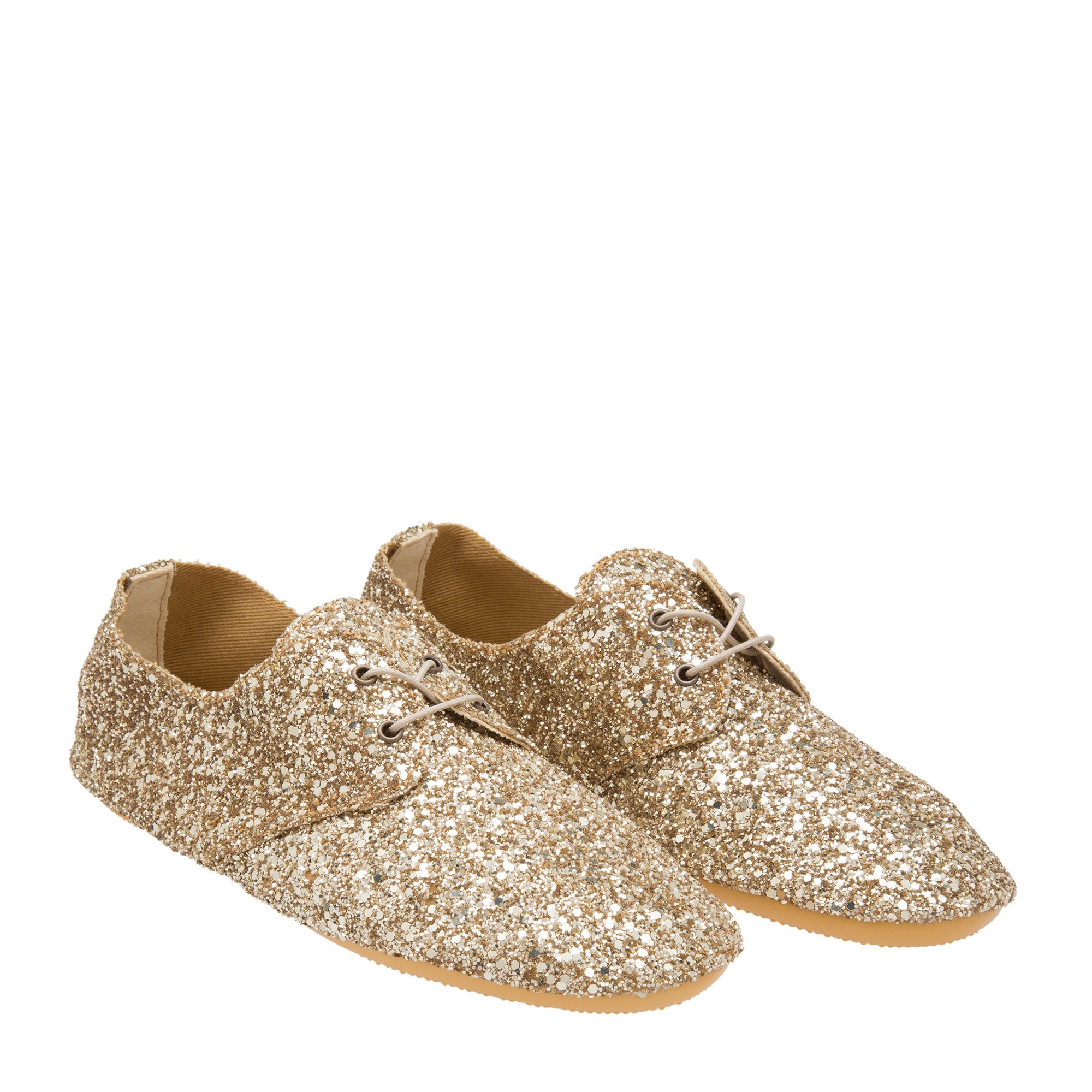 Anniel Glitter lace up flats for Women Gold in UAE Level Shoes