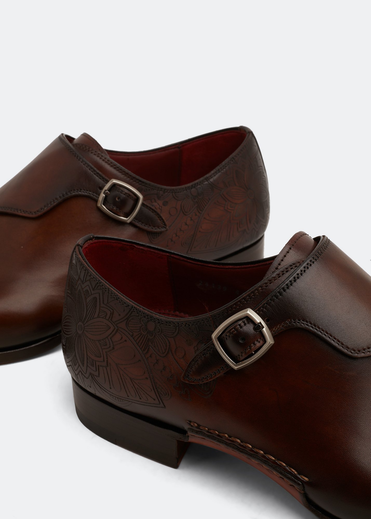 

Leather single monk strap shoes, Brown