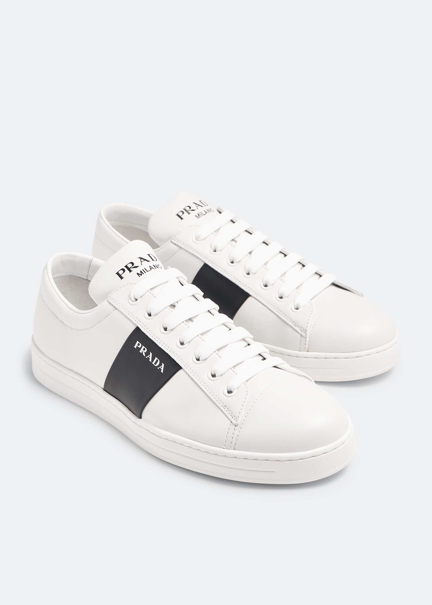 Prada Brushed leather and leather sneakers for Men White in UAE