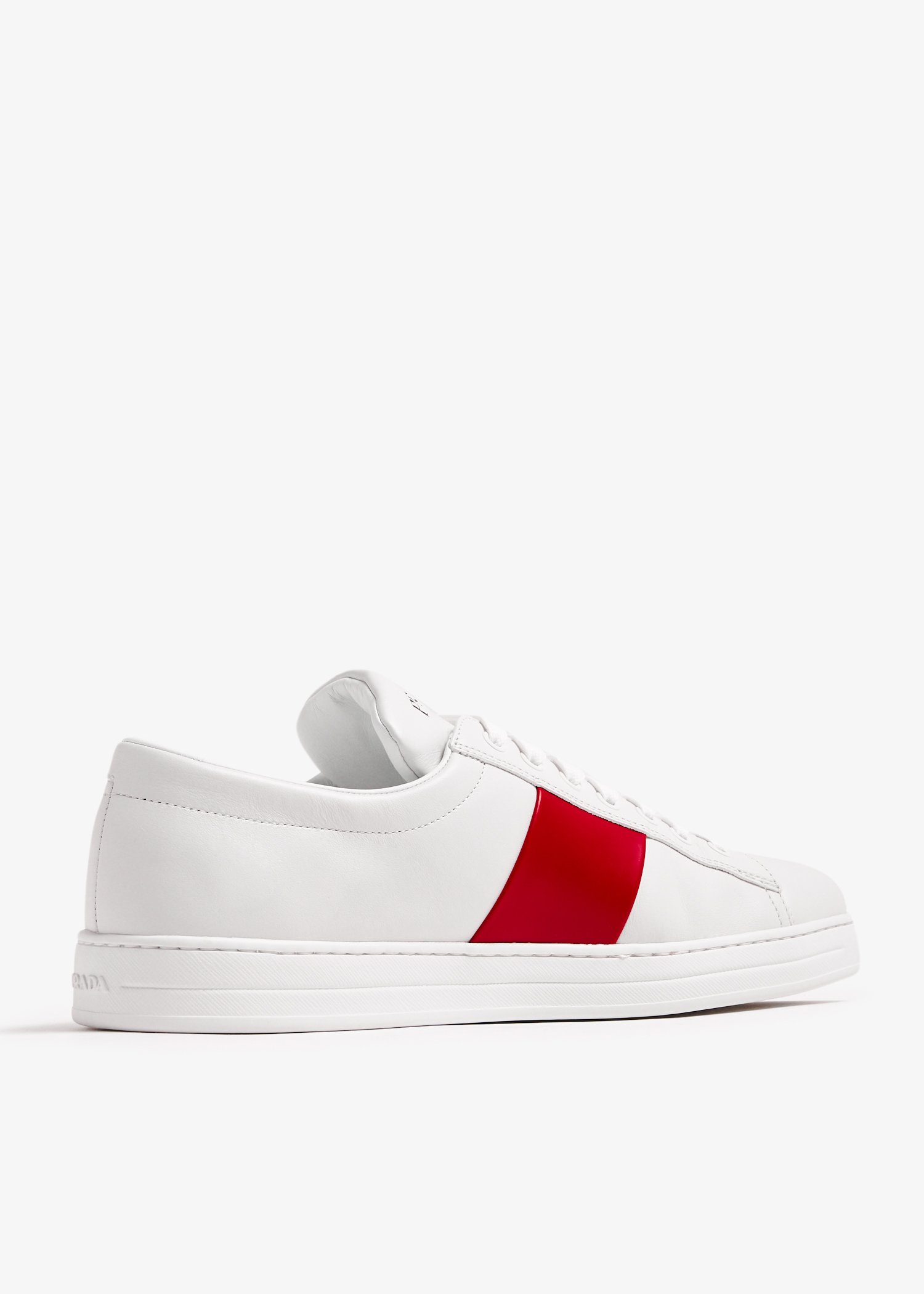 Prada white sneakers with red online stripe