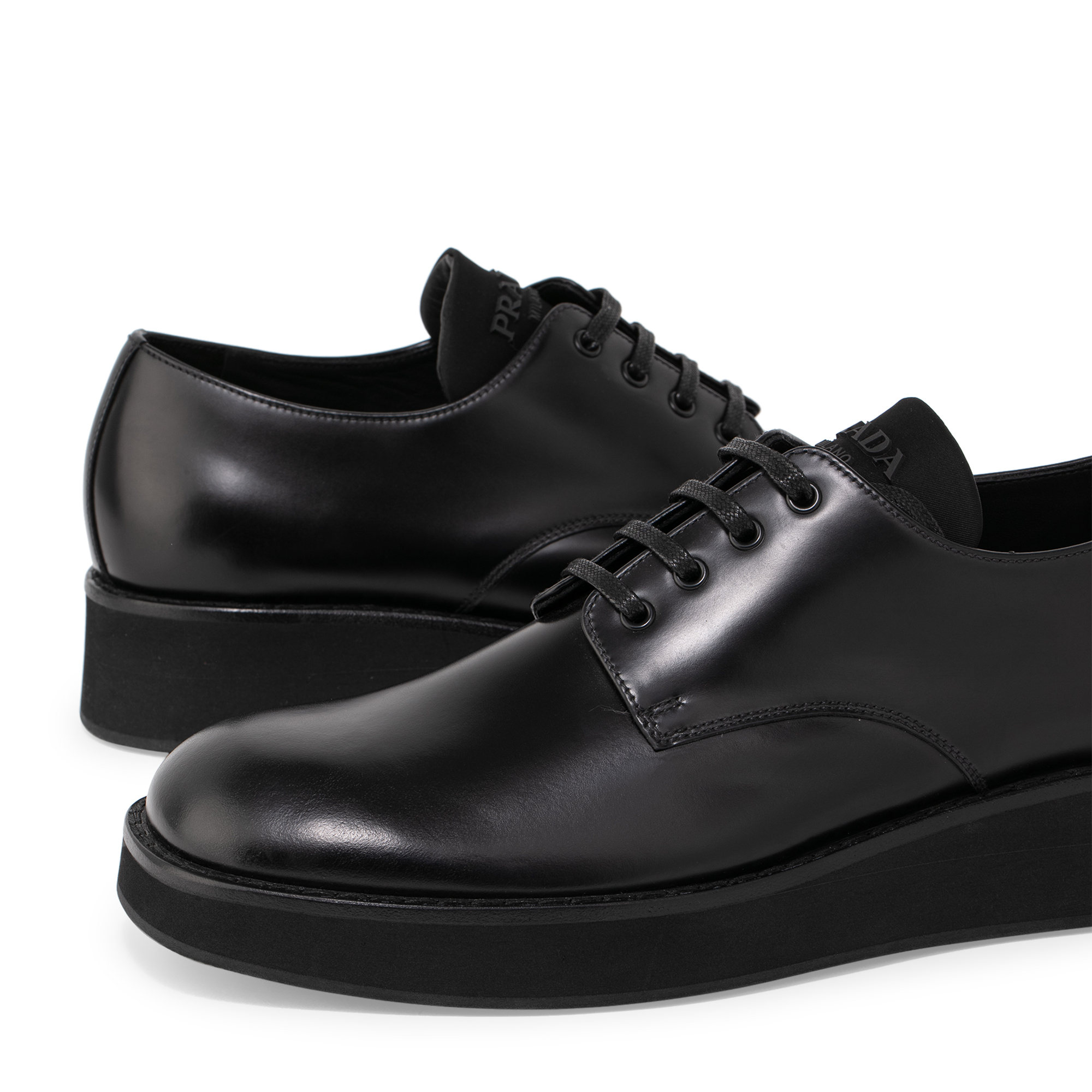 

Brushed leather Derby lace-up shoes, Black