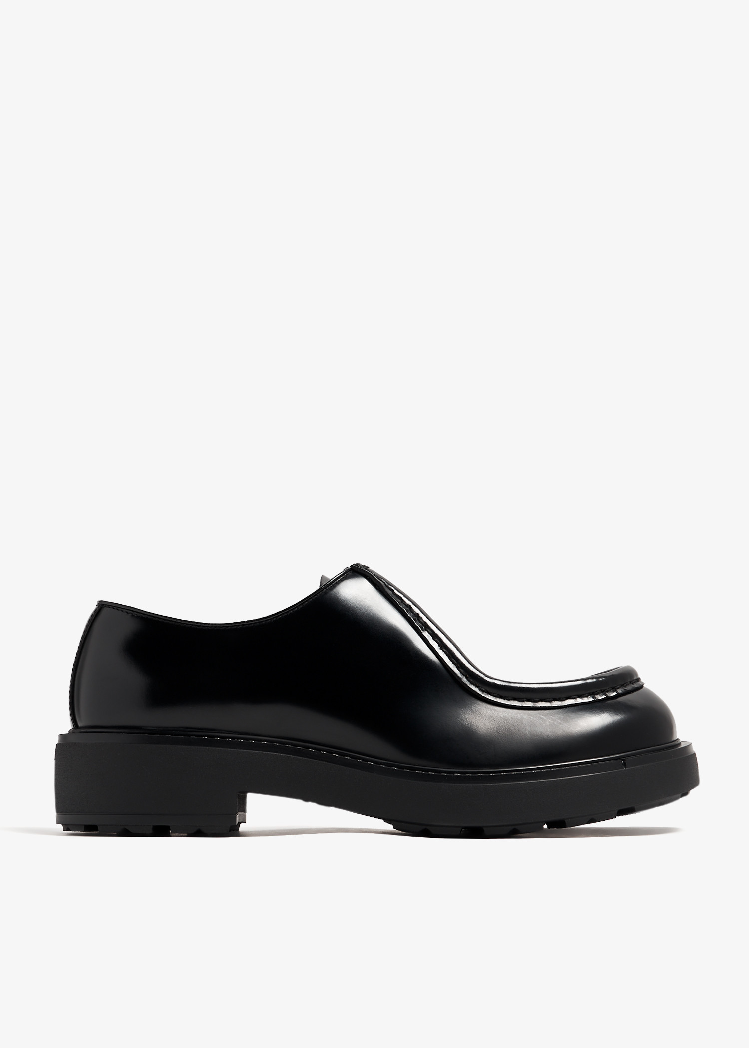 Prada Opaque brushed leather lace-up shoes for Men - Black in KSA 