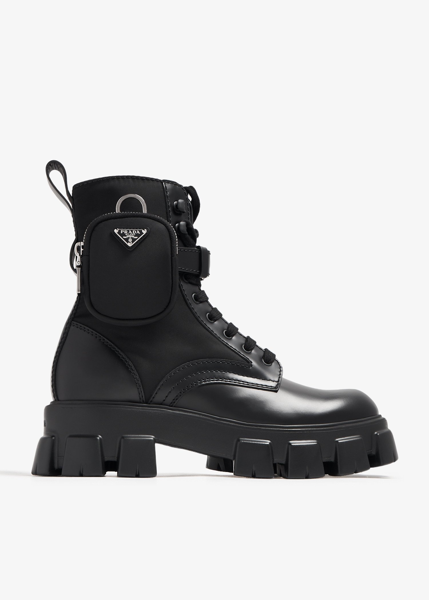 Prada Monolith brushed leather and Re-Nylon boots for Men - Black 