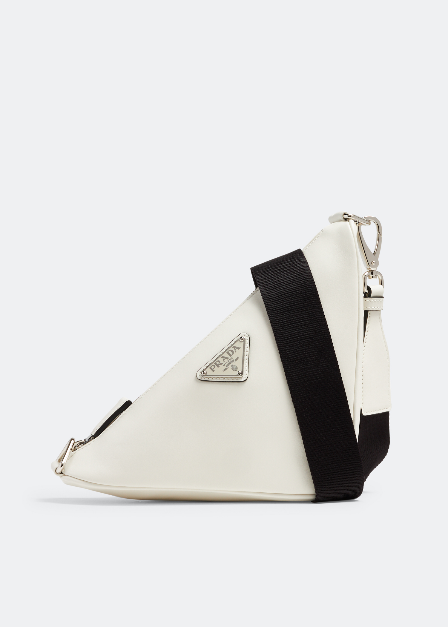 Prada Triangle Leather Shoulder Bag in White for Men