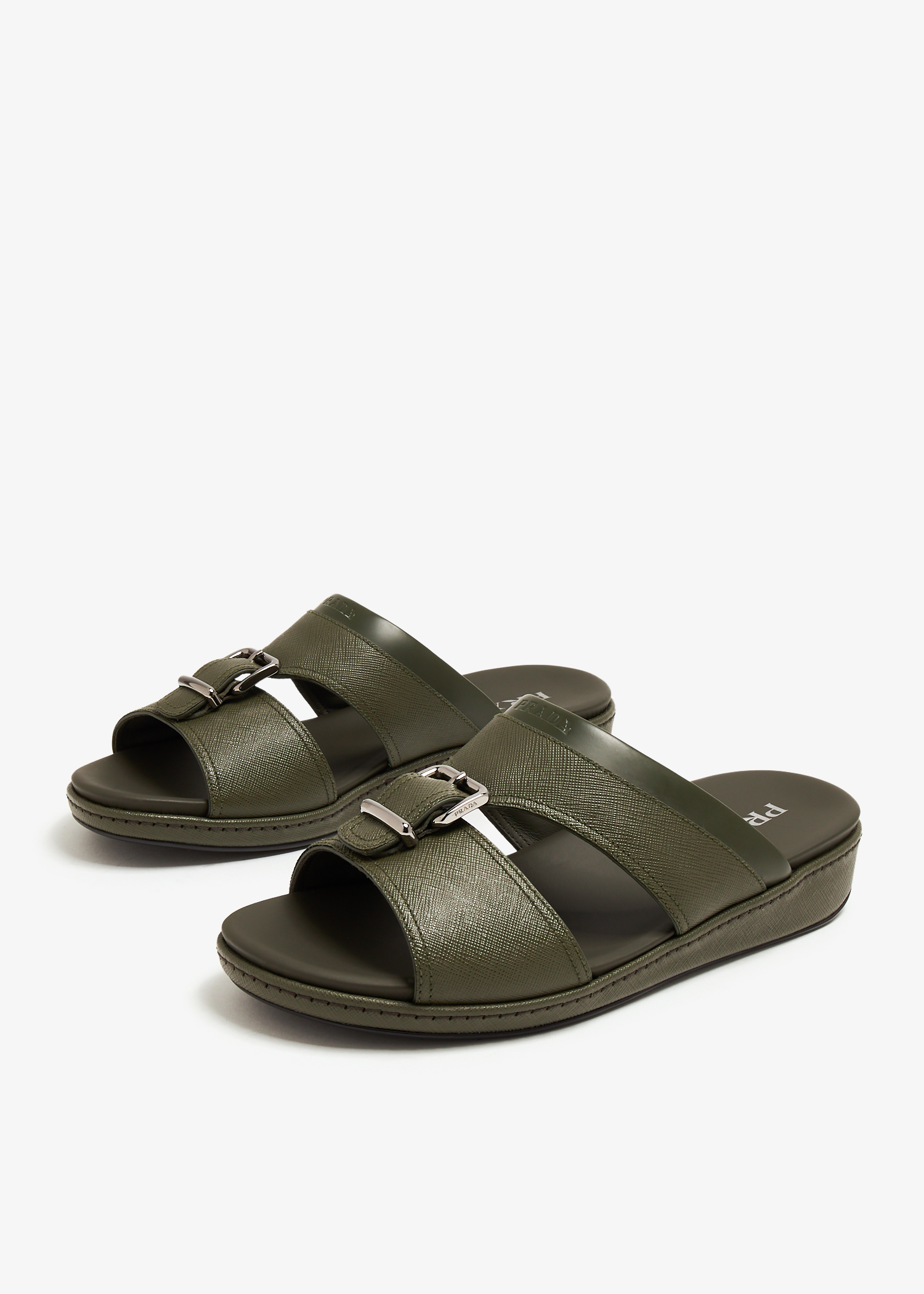 Prada Saffiano leather sandals for Men Green in UAE Level Shoes