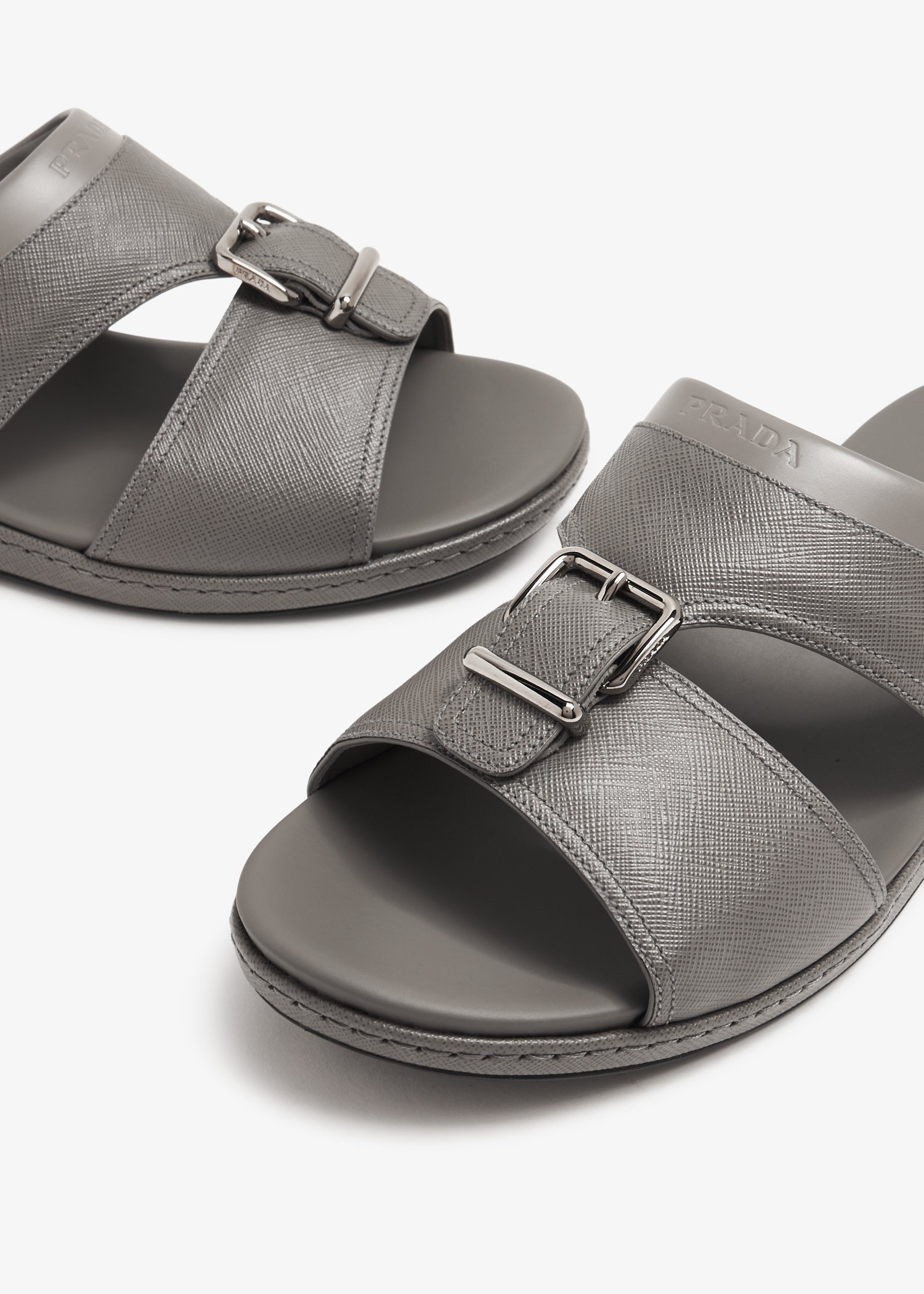 Prada Saffiano leather sandals for Men Grey in UAE Level Shoes