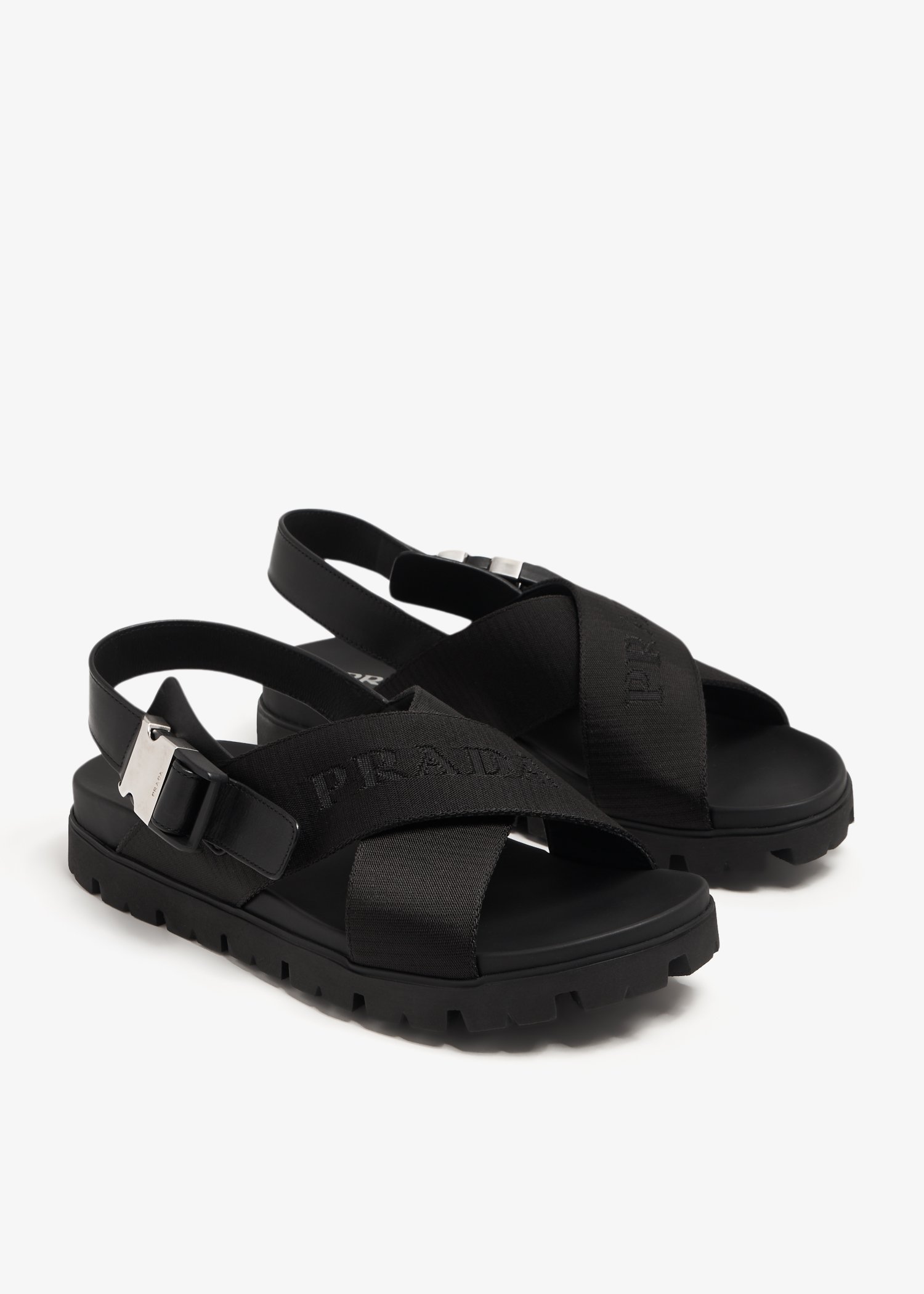 Prada Criss cross leather sandals for Men Black in UAE Level Shoes