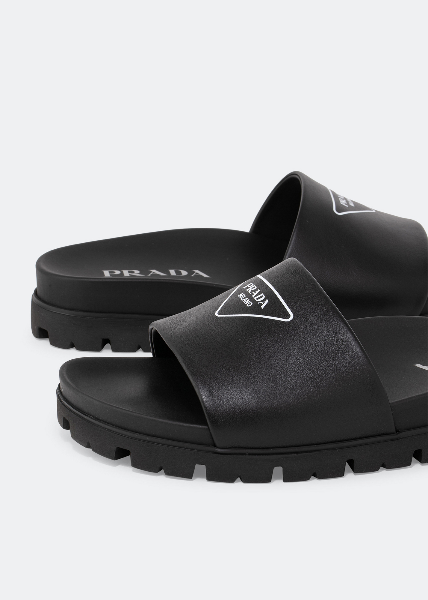 

Leather slide sandals, Black