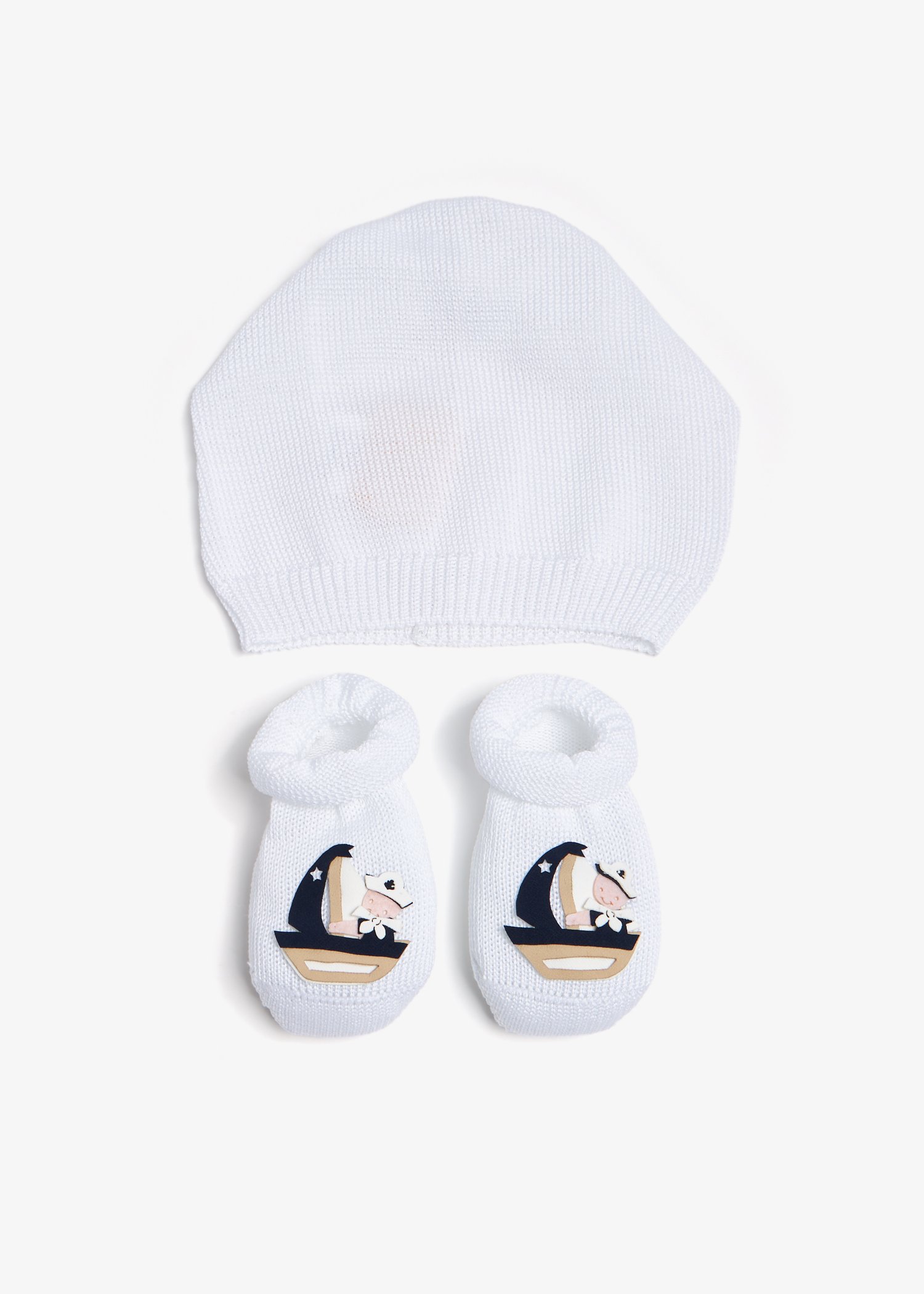 

Sailboat hat and booties set, White