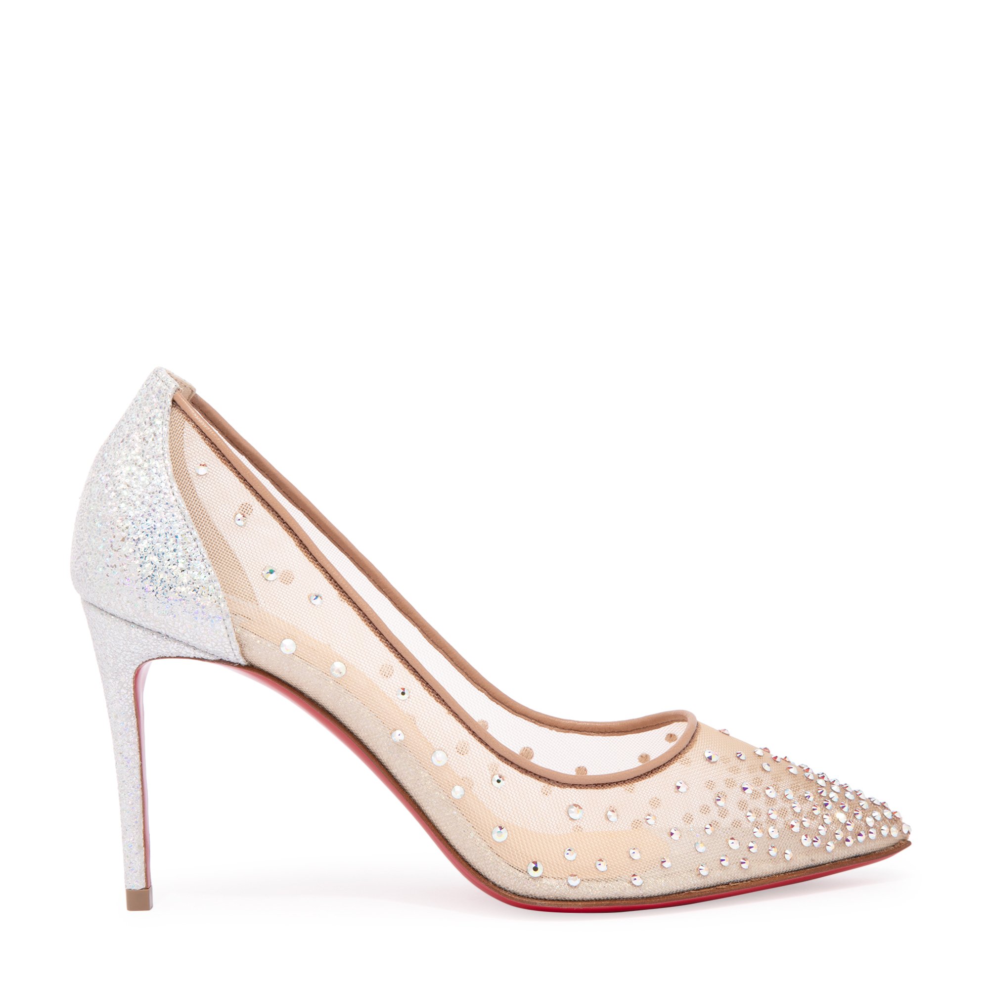 Follies Strass - 85 mm Pumps - Fishnet, glittered leather and