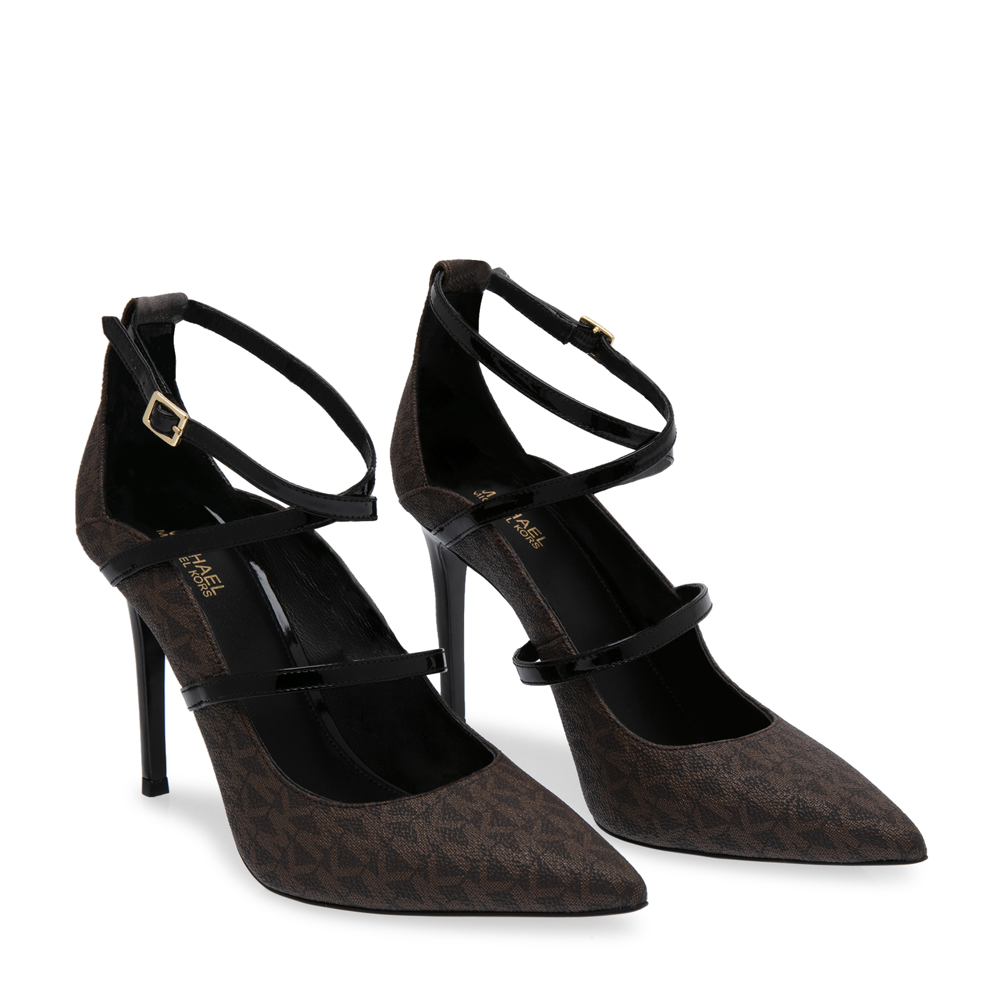 

Multi-strap leather pumps, Brown