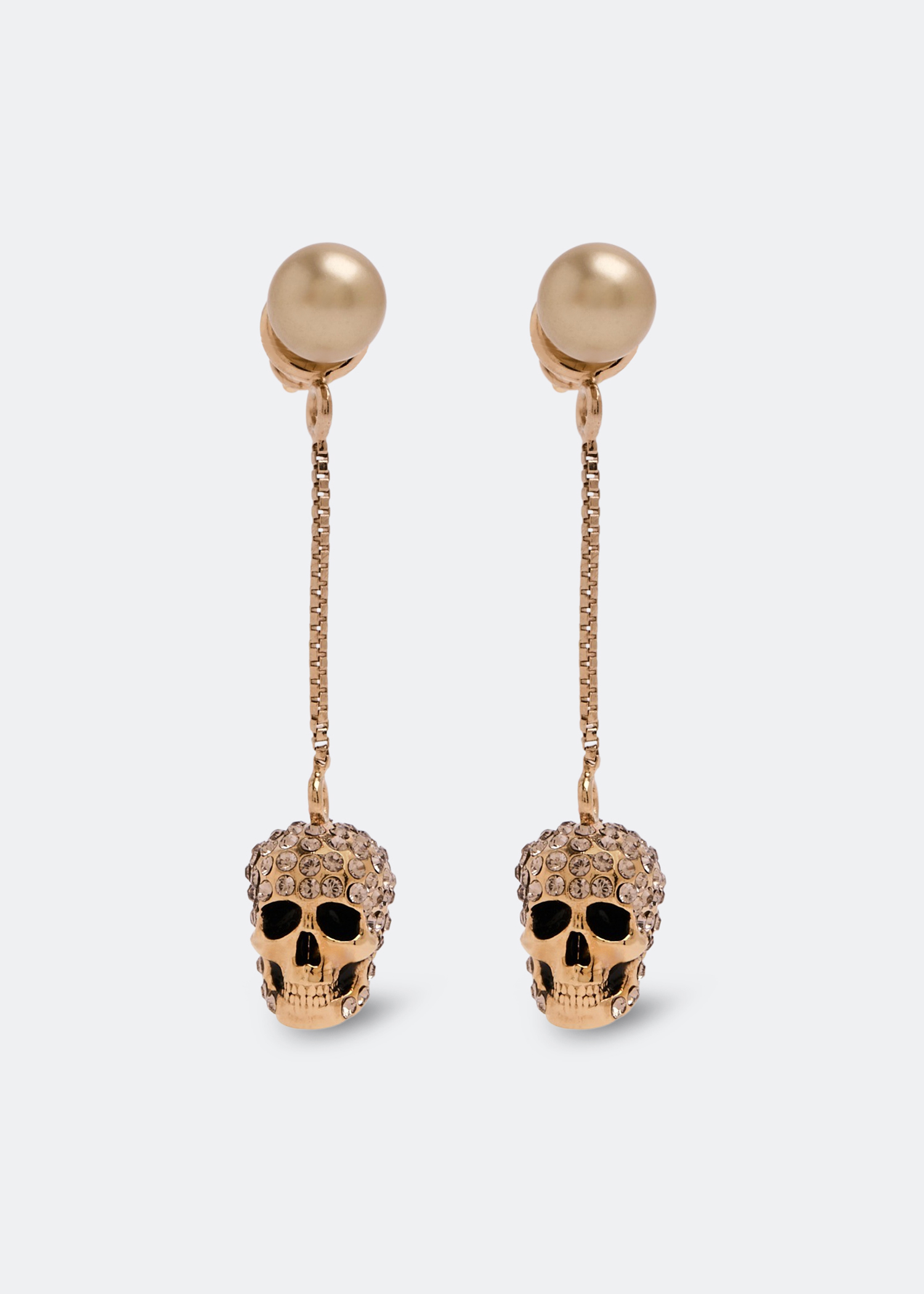 

Pave skull chain earrings, Gold