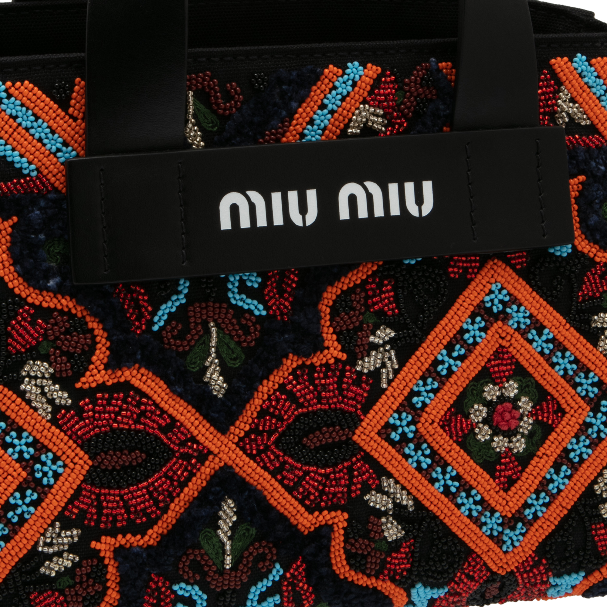 

Embroidered top handle bag, Black