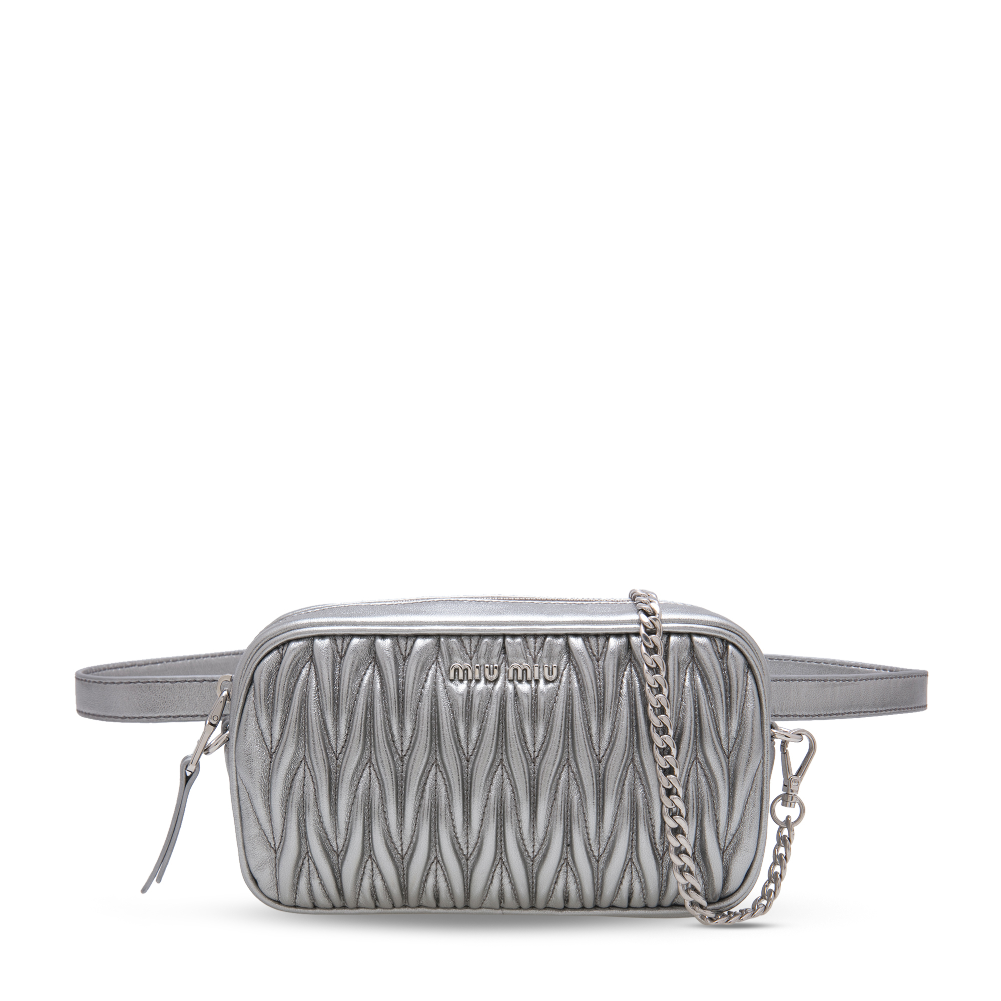 

Matelassé leather belt bag, Silver