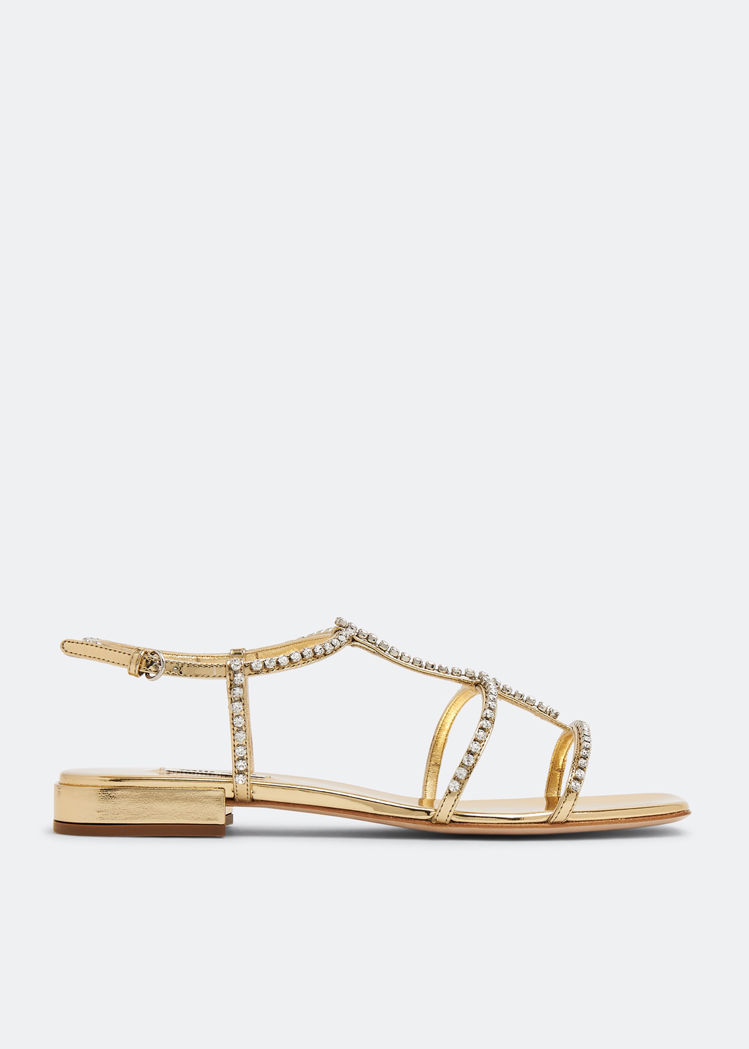 

Crystal metallic leather flat sandals, Gold